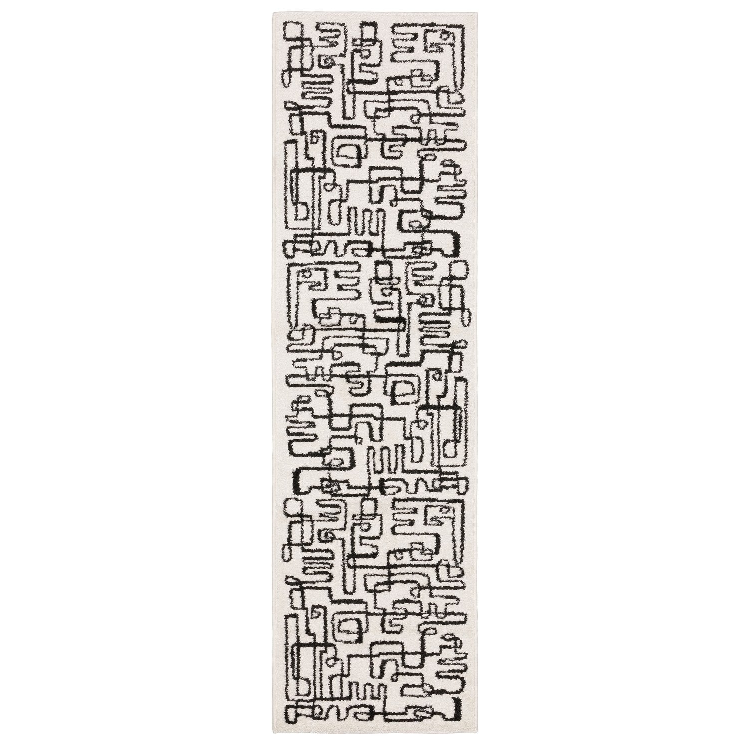 Quinn Doodle Beige Black Textured Frieze Rug - Quinn QUI11 #_shape=Runner