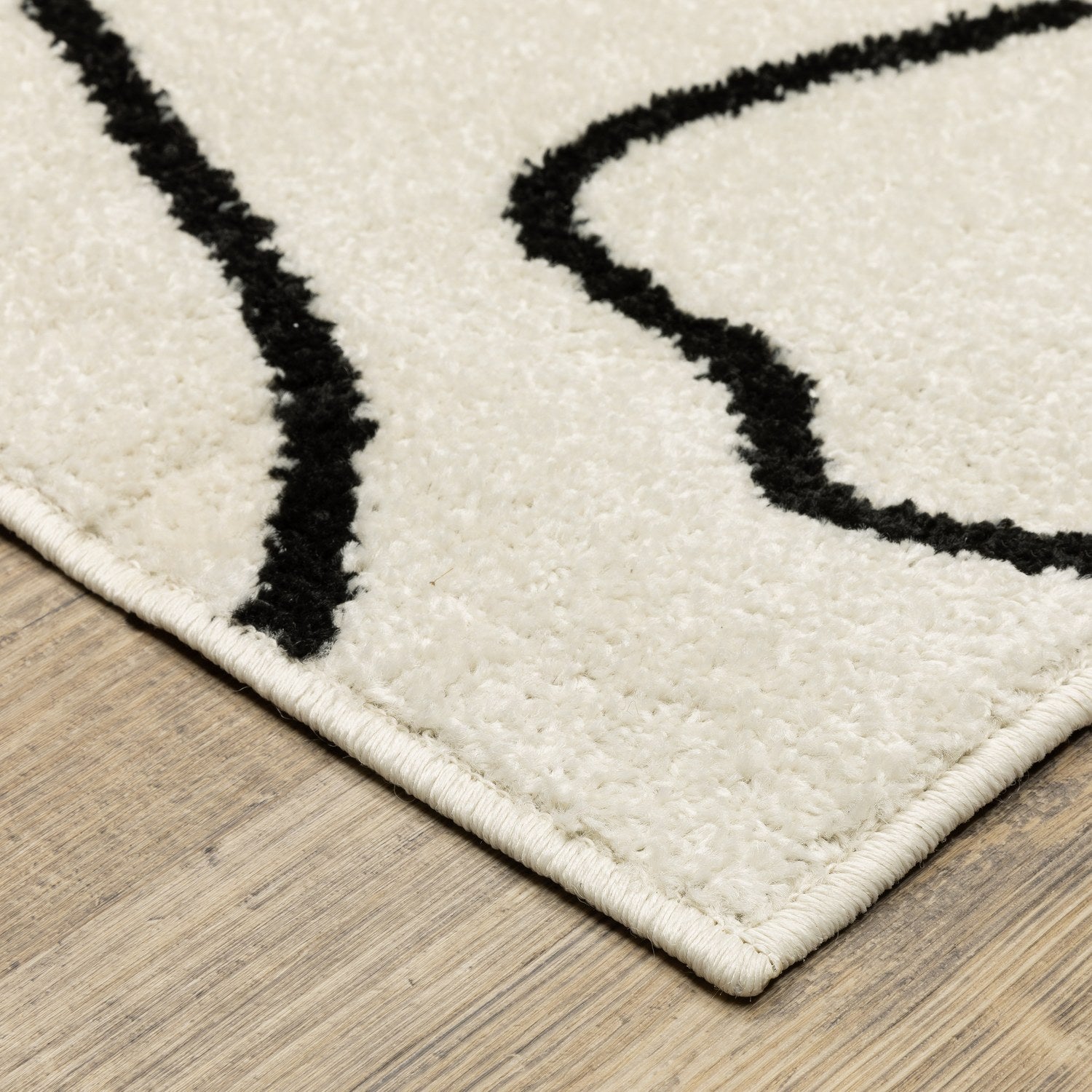 Quinn Scribble Beige Black Textured Frieze Rug - Quinn QUI12