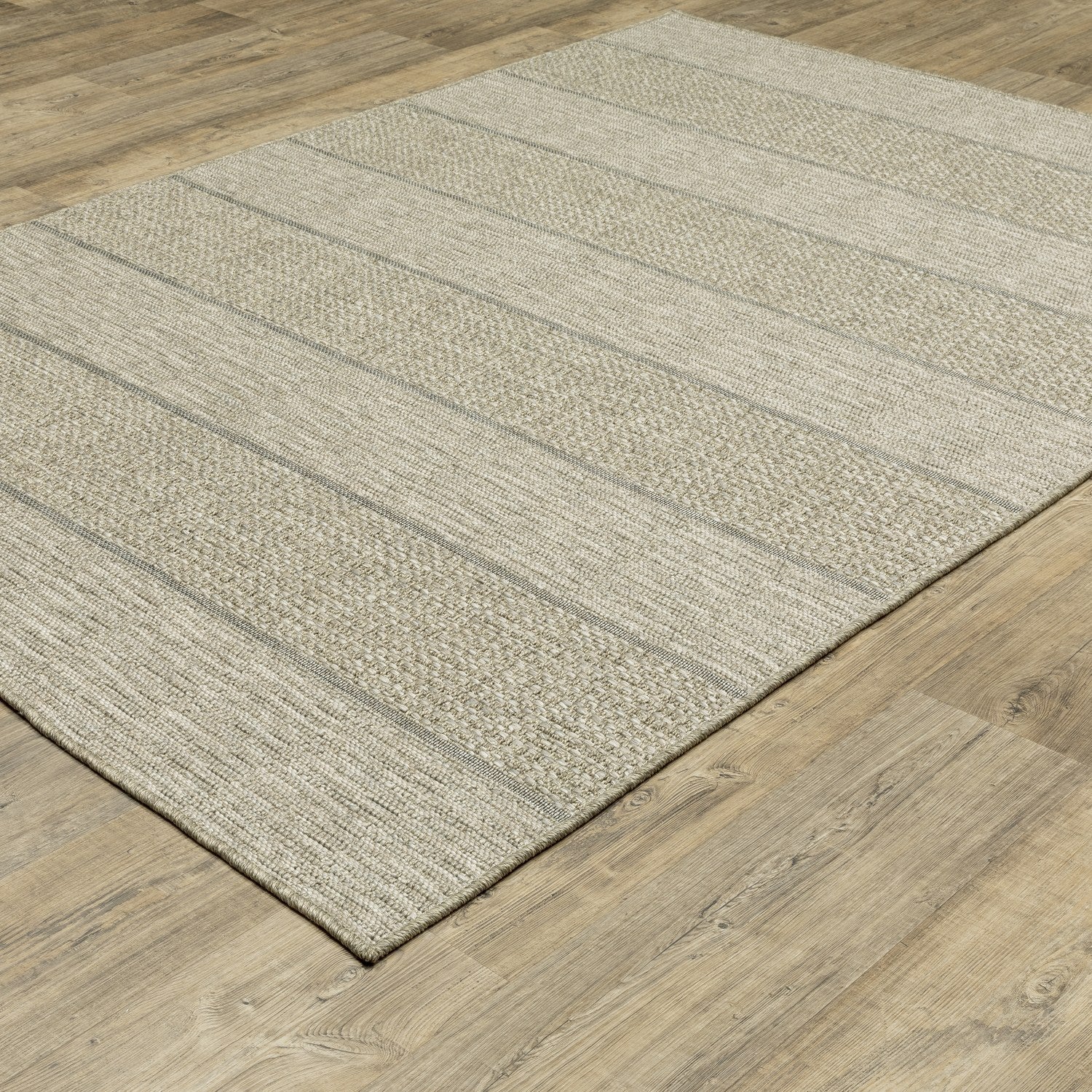 Tortuga Wide Stripe Tan Wool Look Indoor Outdoor Rug - Tortuga TR01A