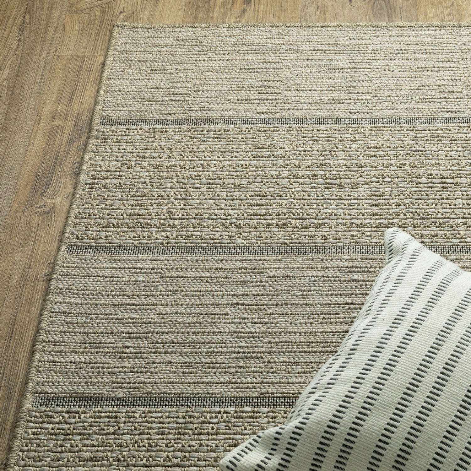 Tortuga Wide Stripe Tan Wool Look Indoor Outdoor Rug - Tortuga TR01A