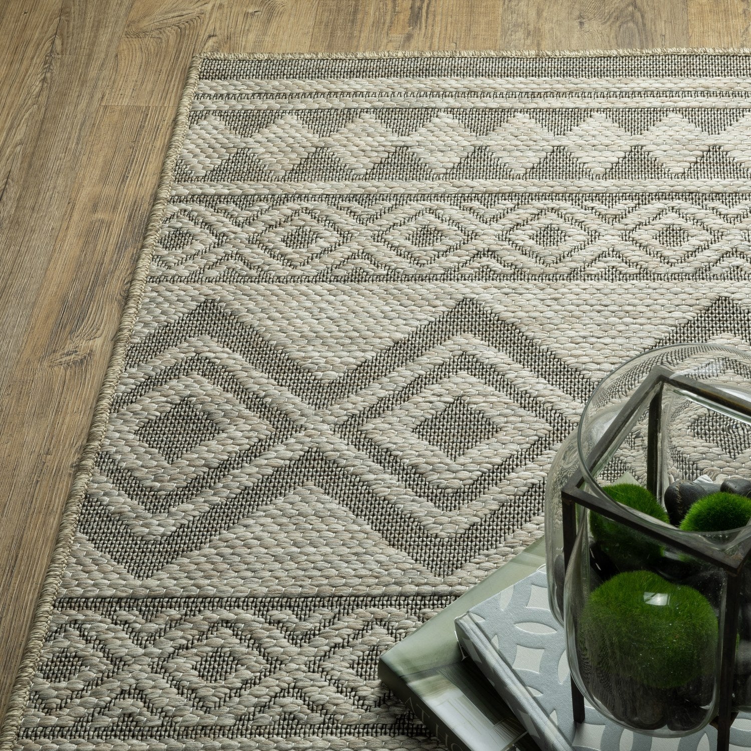 Tortuga Tribal Stripe Tan Wool Look Indoor Outdoor Rug - Tortuga TR03A