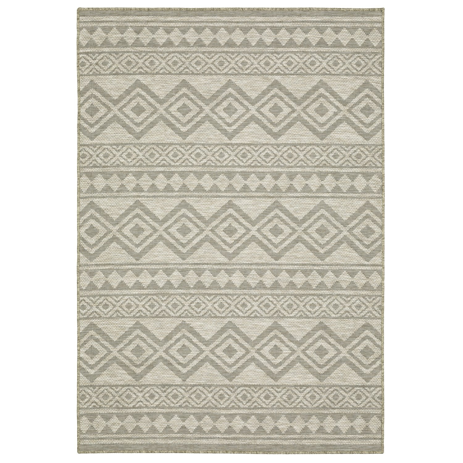 Tortuga Tribal Stripe Tan Wool Look Indoor Outdoor Rug - Tortuga TR03A #_shape=Rectangle