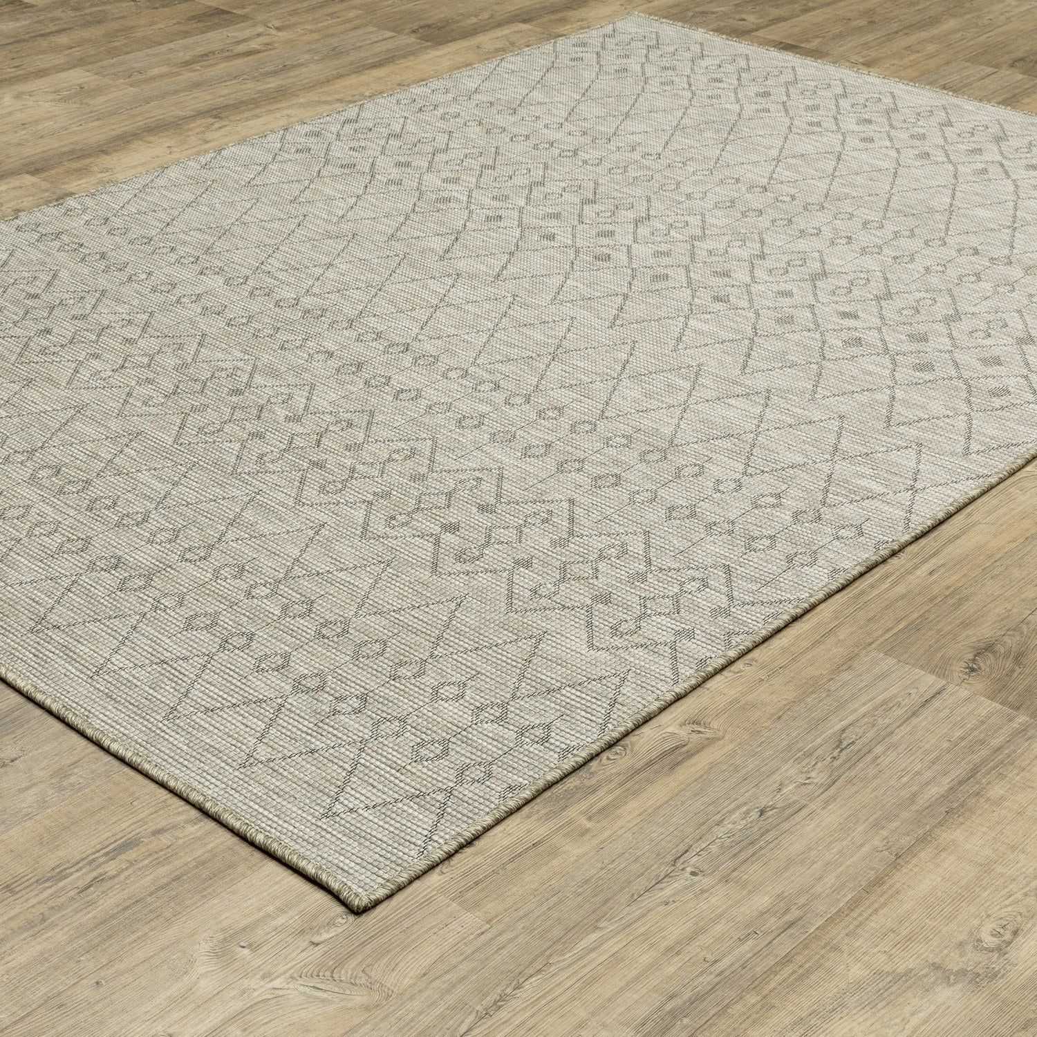 Tortuga Diamond Trellis Tan Wool Look Indoor Outdoor Rug - Tortuga TR04A