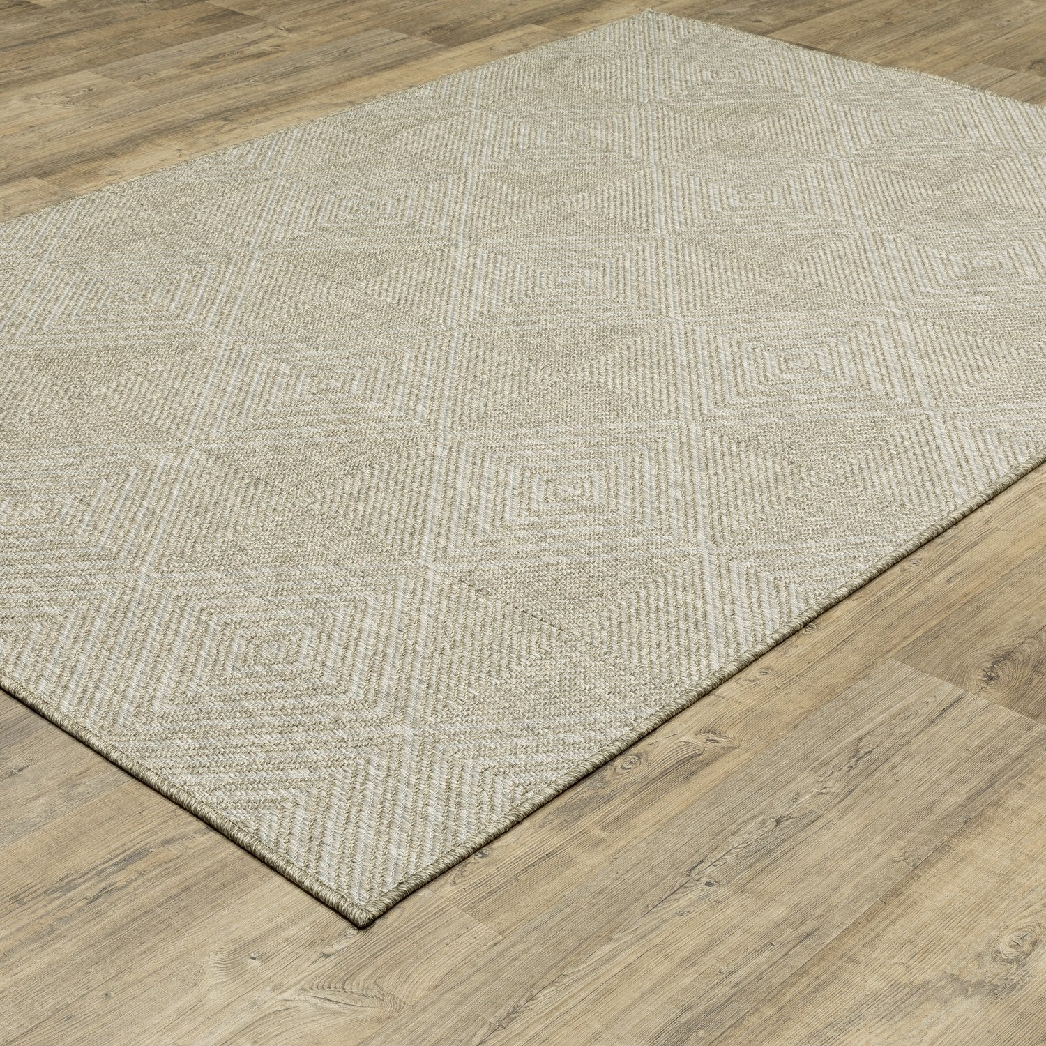 Tortuga Geometric Diamond Beige Wool Look Indoor Outdoor Rug - Tortuga TR05A