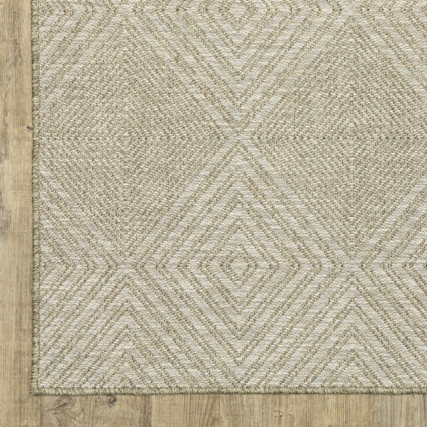 Tortuga Geometric Diamond Beige Wool Look Indoor Outdoor Rug - Tortuga TR05A