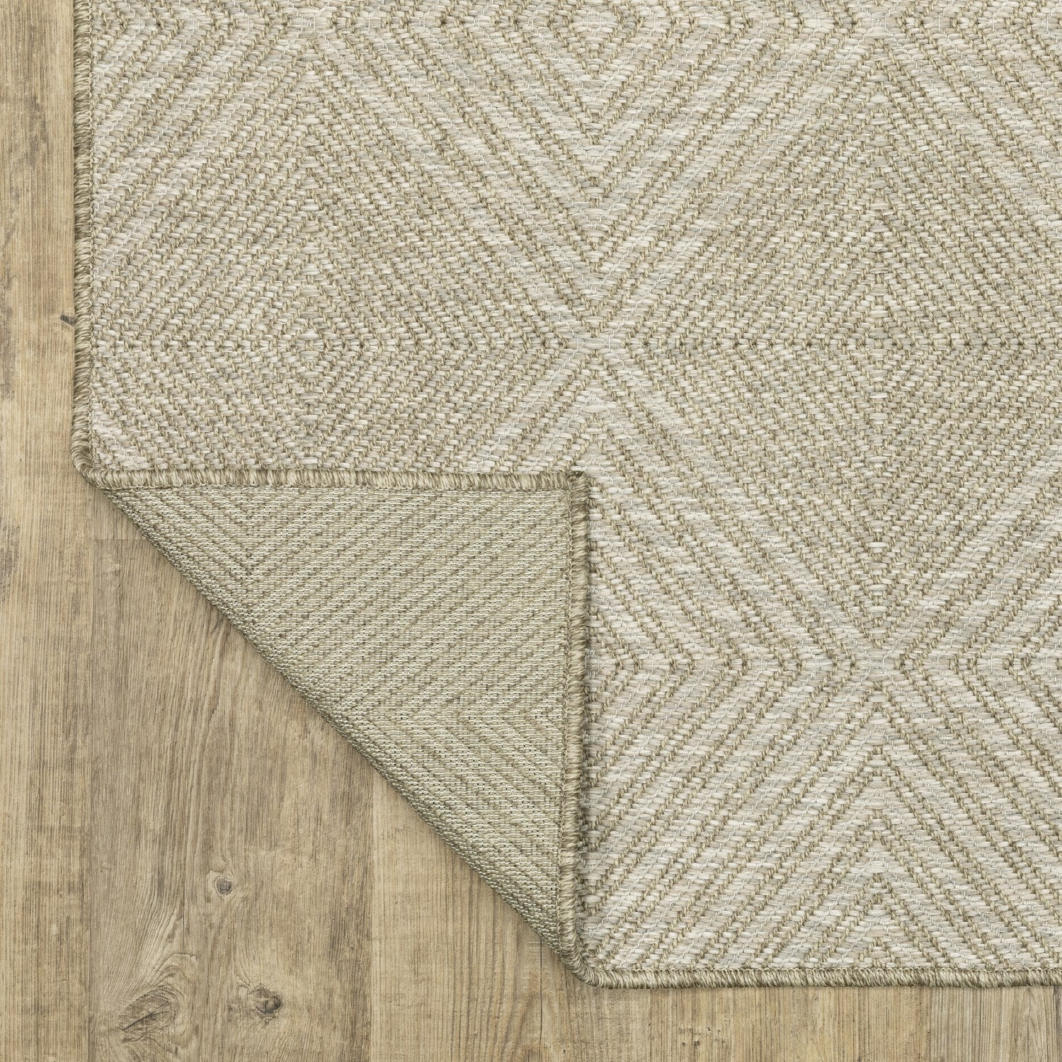 Tortuga Geometric Diamond Beige Wool Look Indoor Outdoor Rug - Tortuga TR05A