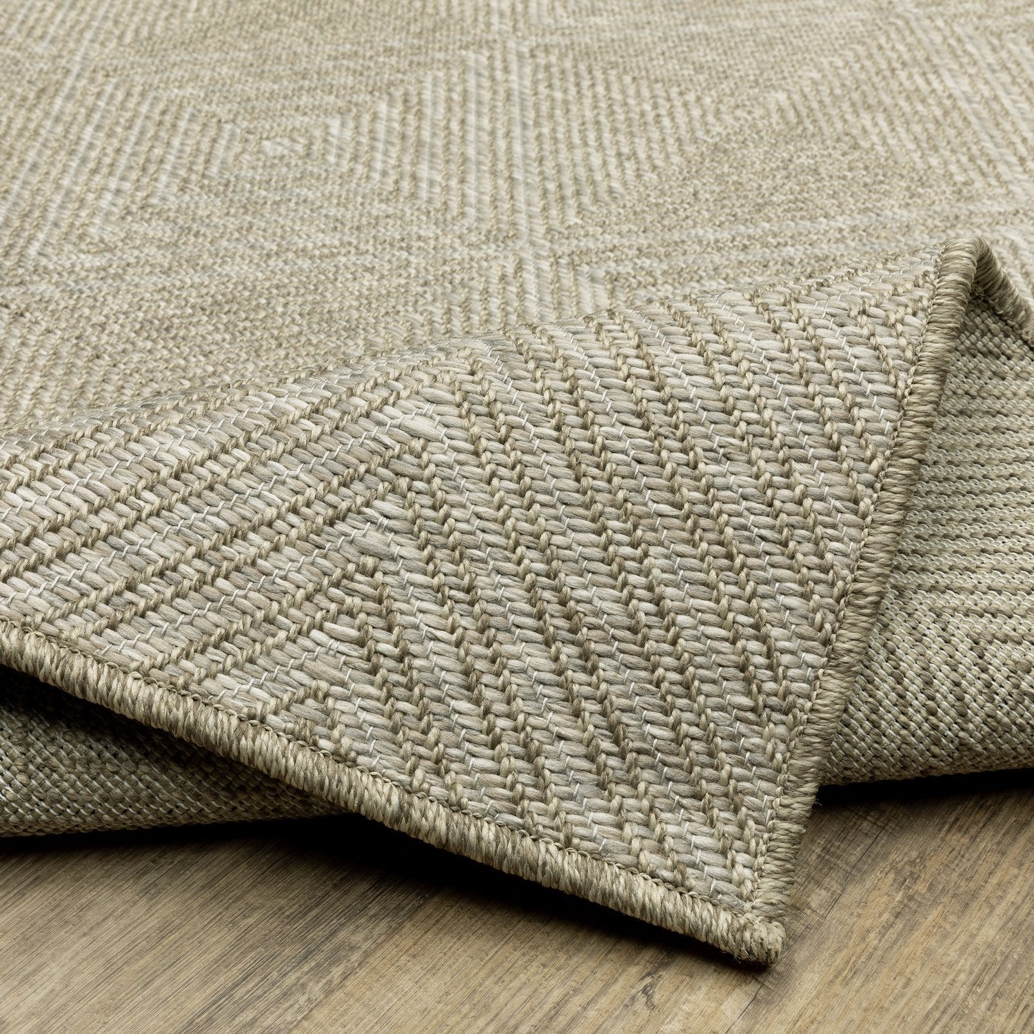 Tortuga Geometric Diamond Beige Wool Look Indoor Outdoor Rug - Tortuga TR05A