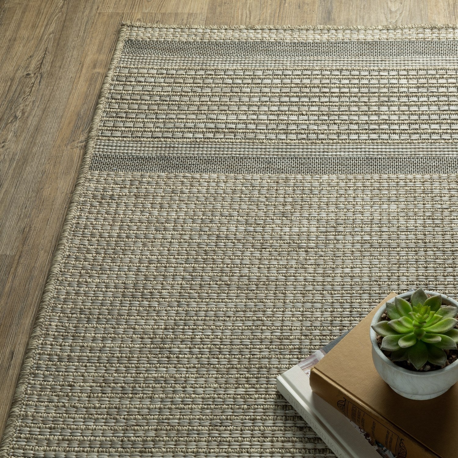 Tortuga Banded Beige Wool Look Indoor Outdoor Rug - Tortuga TR07A