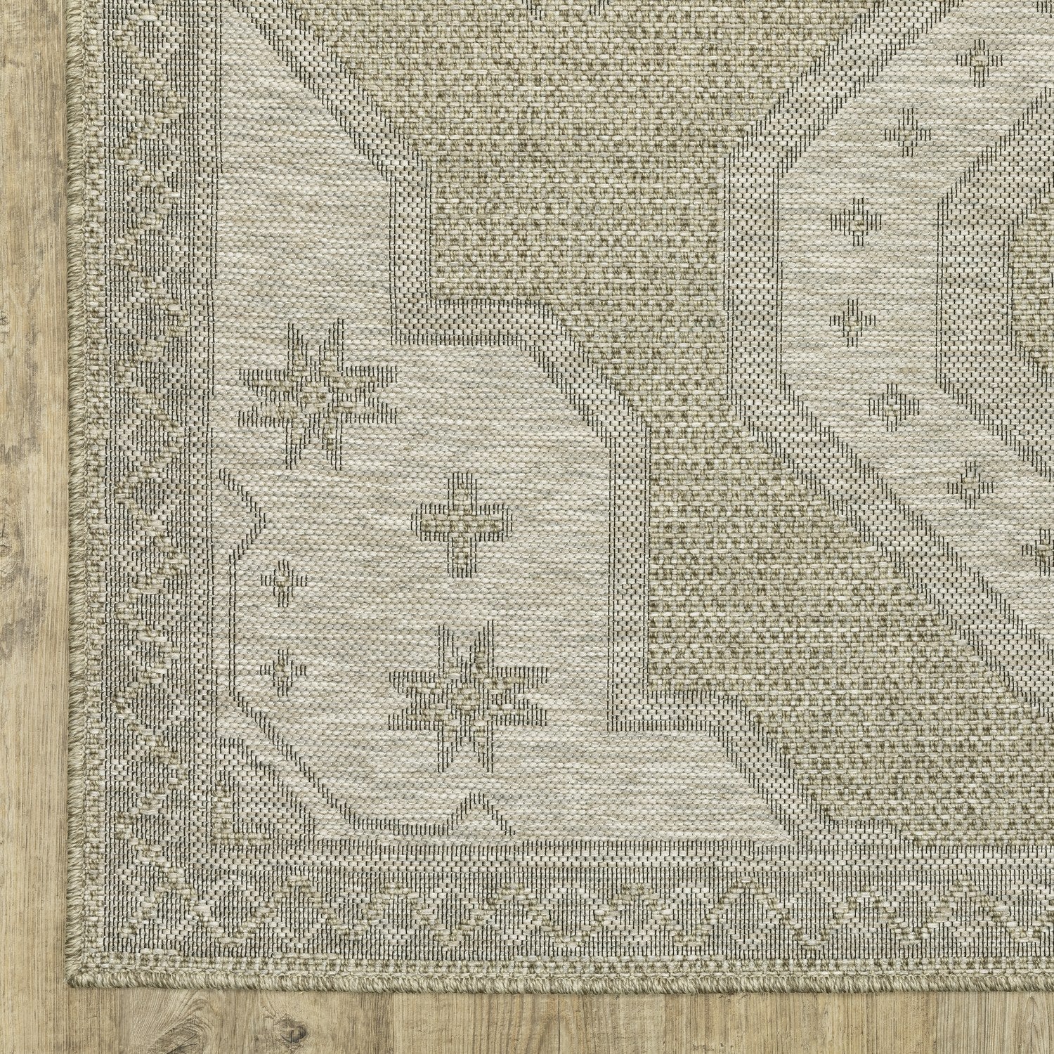 Tortuga Tribal Medallion Beige Wool Look Indoor Outdoor Rug - Tortuga TR08A