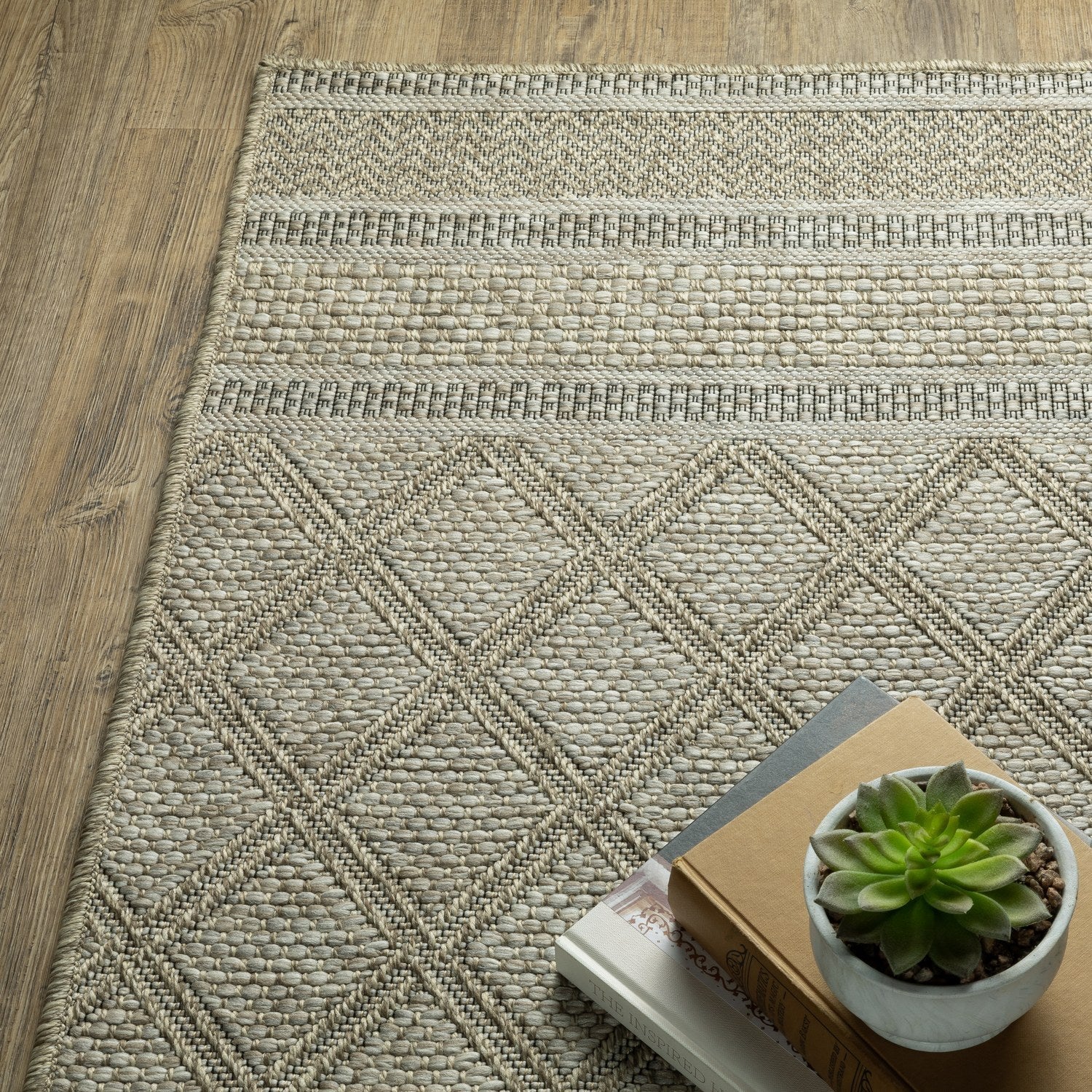 Tortuga Tribal Medallion Beige Wool Look Indoor Outdoor Rug - Tortuga TR08A