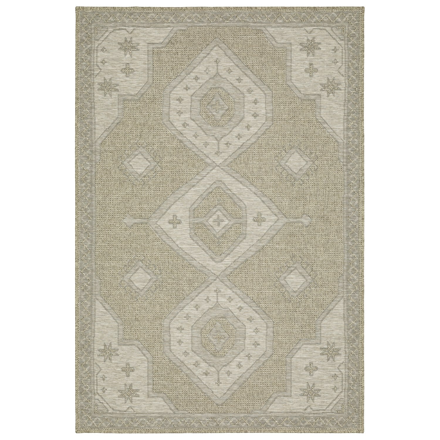 Tortuga Tribal Medallion Beige Wool Look Indoor Outdoor Rug - Tortuga TR08A #_shape=Rectangle