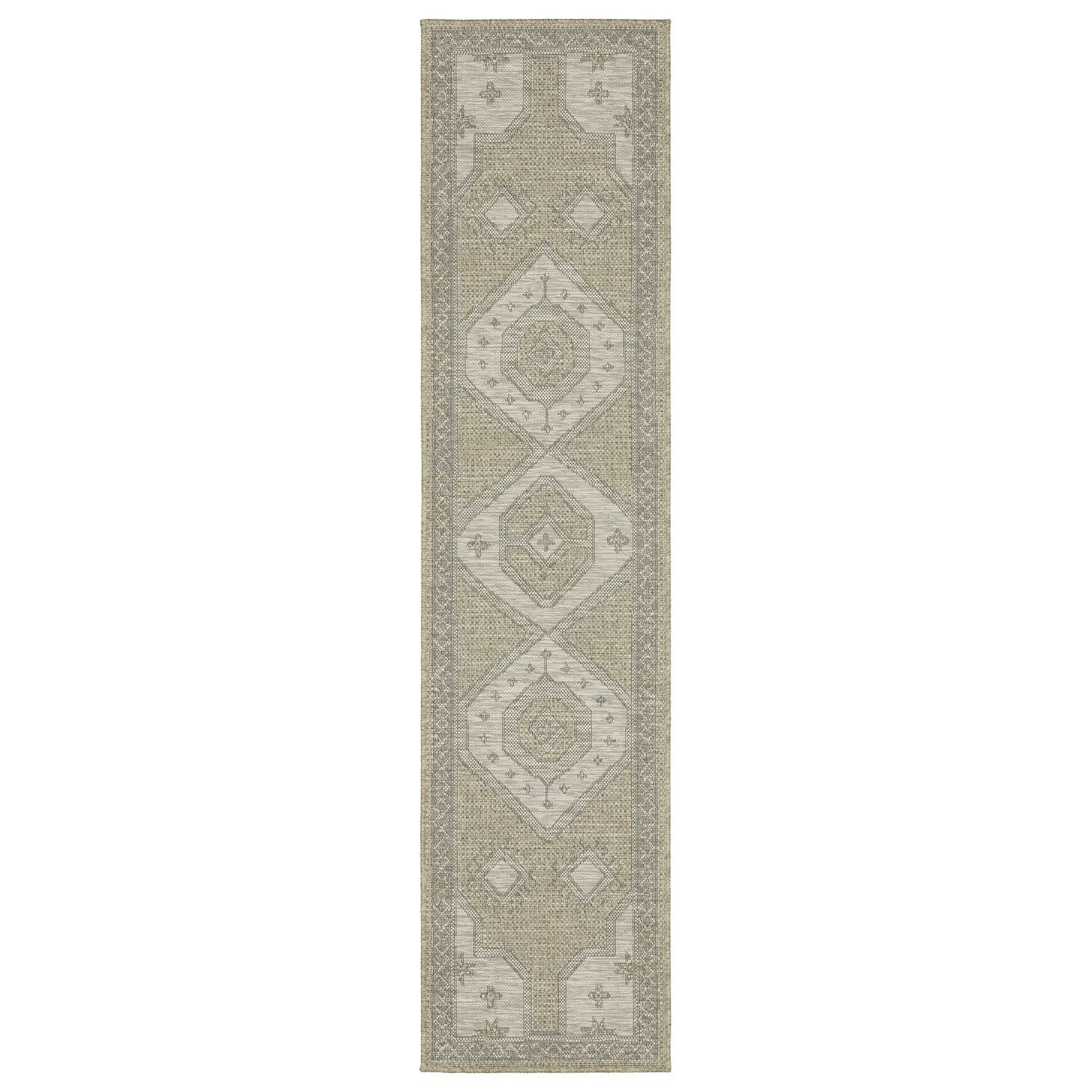 Tortuga Tribal Medallion Beige Wool Look Indoor Outdoor Rug - Tortuga TR08A #_shape=Runner
