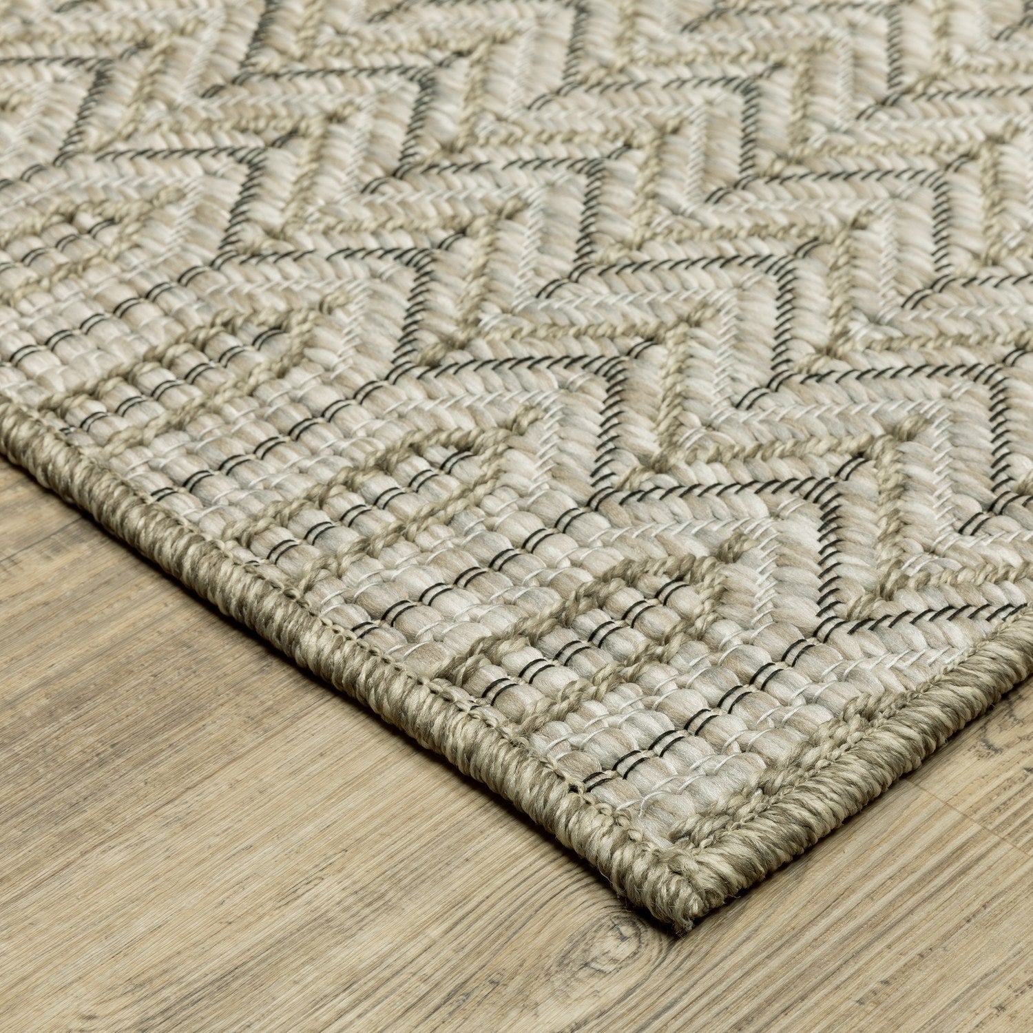 Tortuga Herringbone Beige Wool Look Indoor Outdoor Rug - Tortuga TR09A