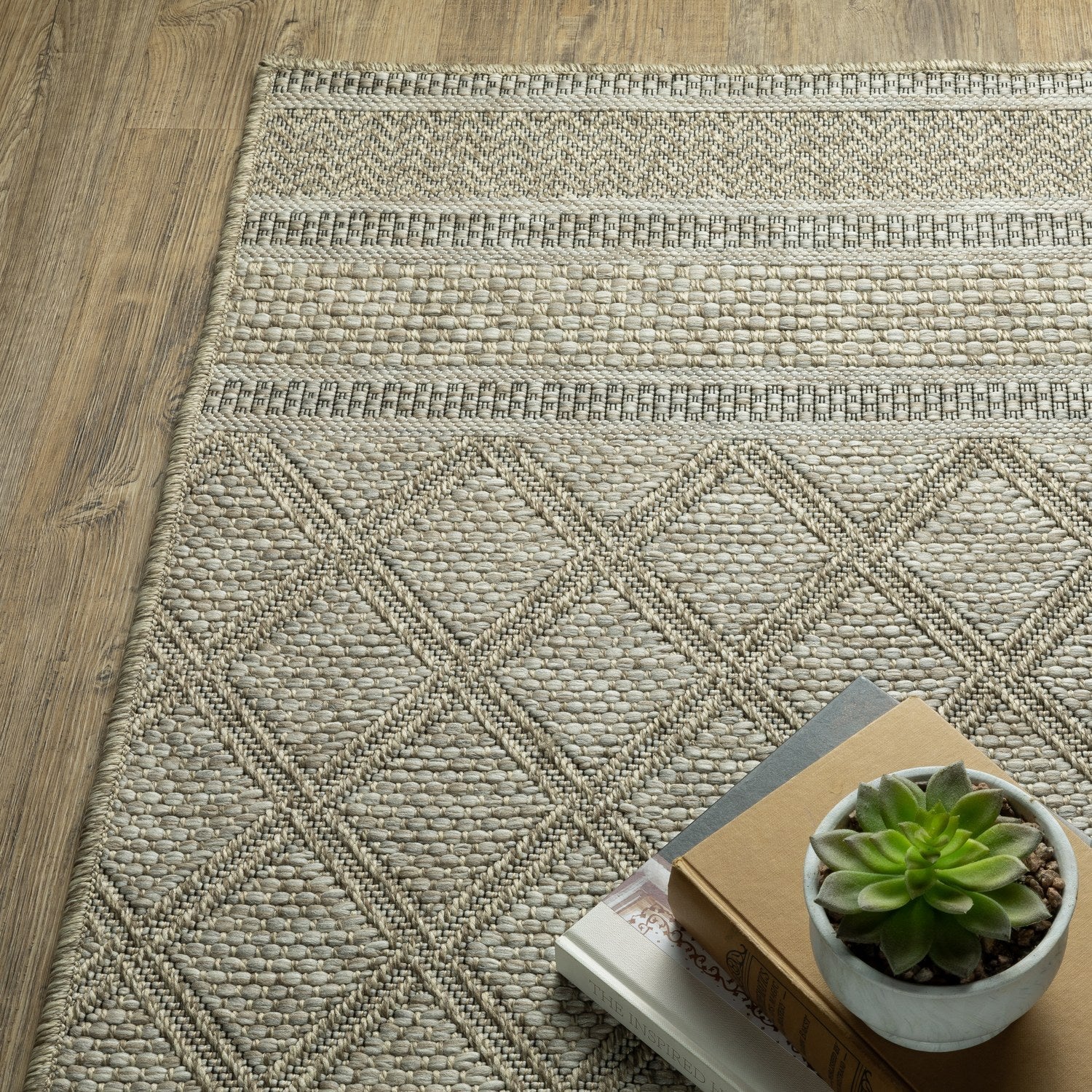 Tortuga Lattice Beige Wool Look Indoor Outdoor Rug - Tortuga TR10A