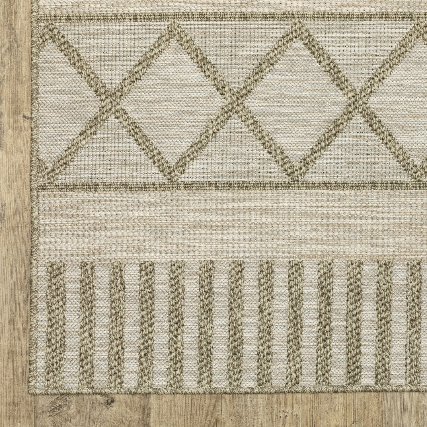 Tortuga Diamond Stripe Tan Wool Look Indoor Outdoor Rug - Tortuga TR11A