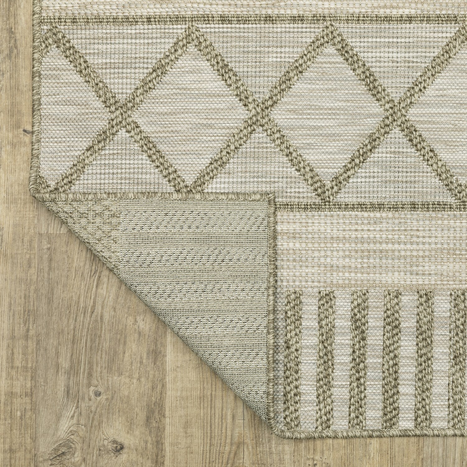 Tortuga Diamond Stripe Tan Wool Look Indoor Outdoor Rug - Tortuga TR11A