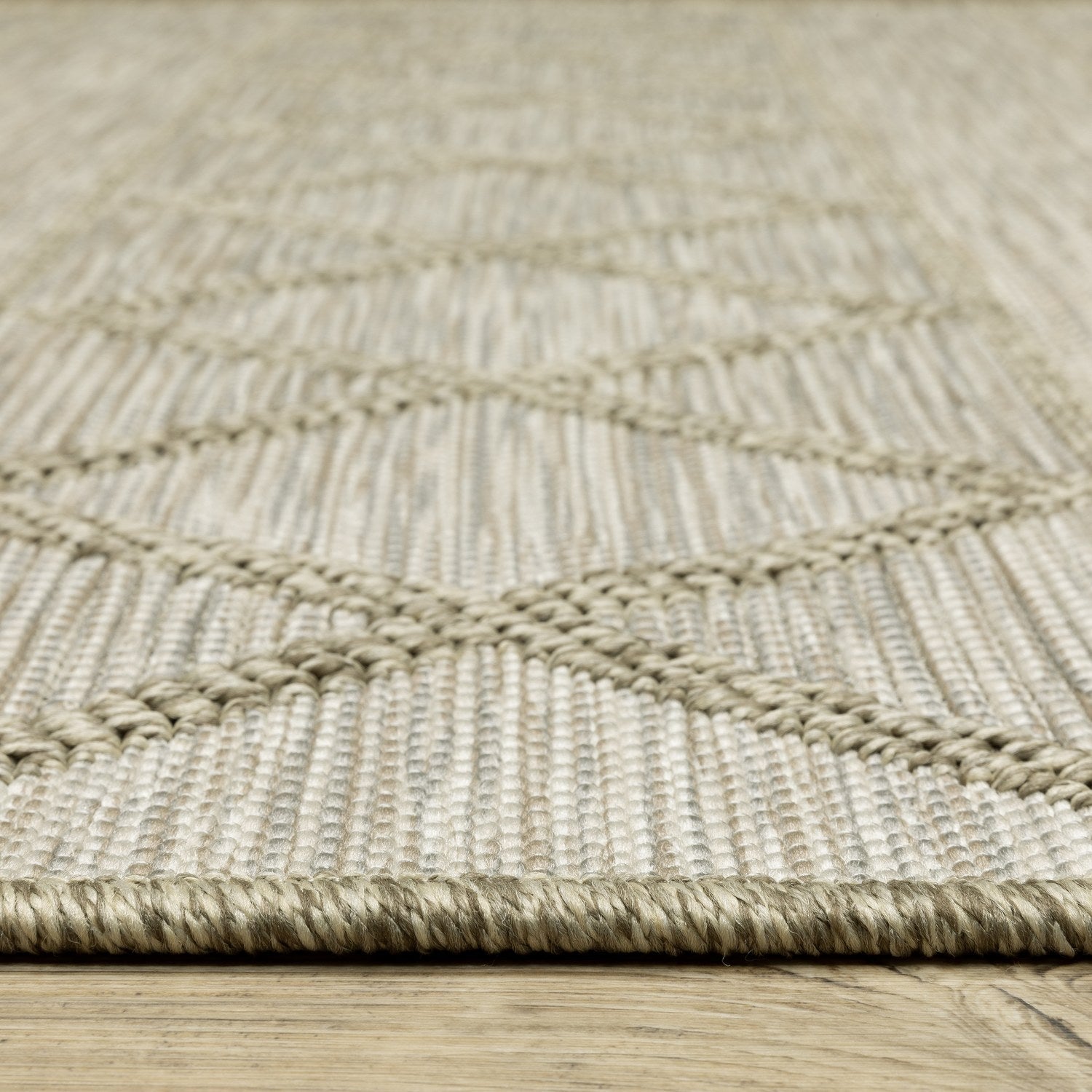 Tortuga Diamond Stripe Tan Wool Look Indoor Outdoor Rug - Tortuga TR11A