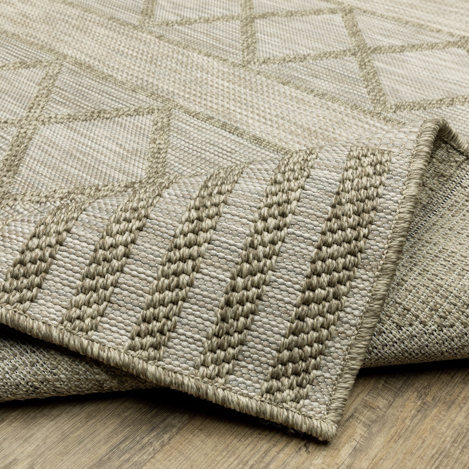 Tortuga Diamond Stripe Tan Wool Look Indoor Outdoor Rug - Tortuga TR11A