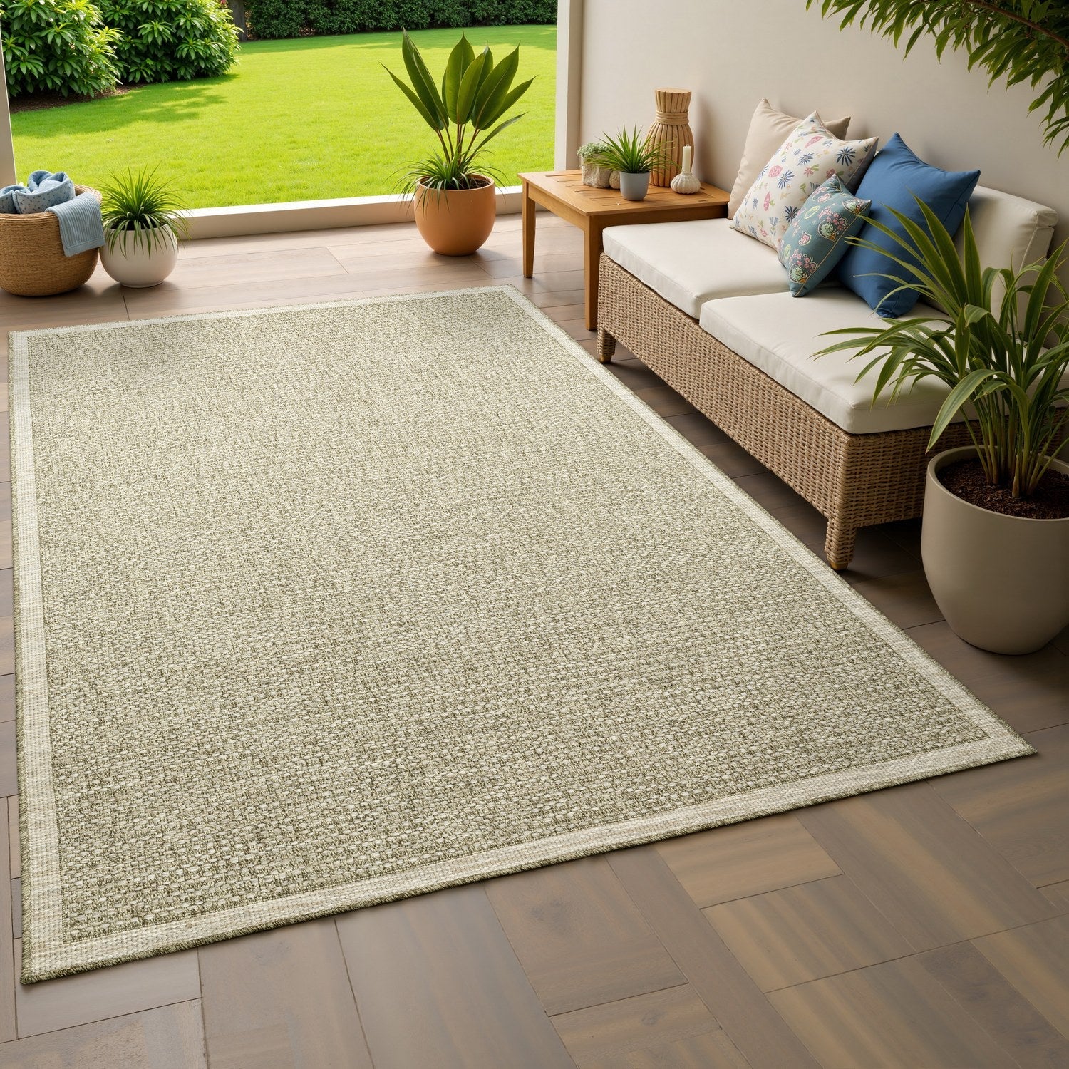 Tortuga Solid Light Brown Wool Look Indoor Outdoor Rug - Tortuga TR12A