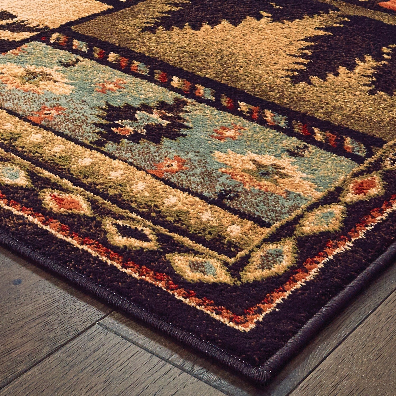Woodlands Wildlife Patchwork Black Multi Cabin Lodge Rug - Woodlands 1041C