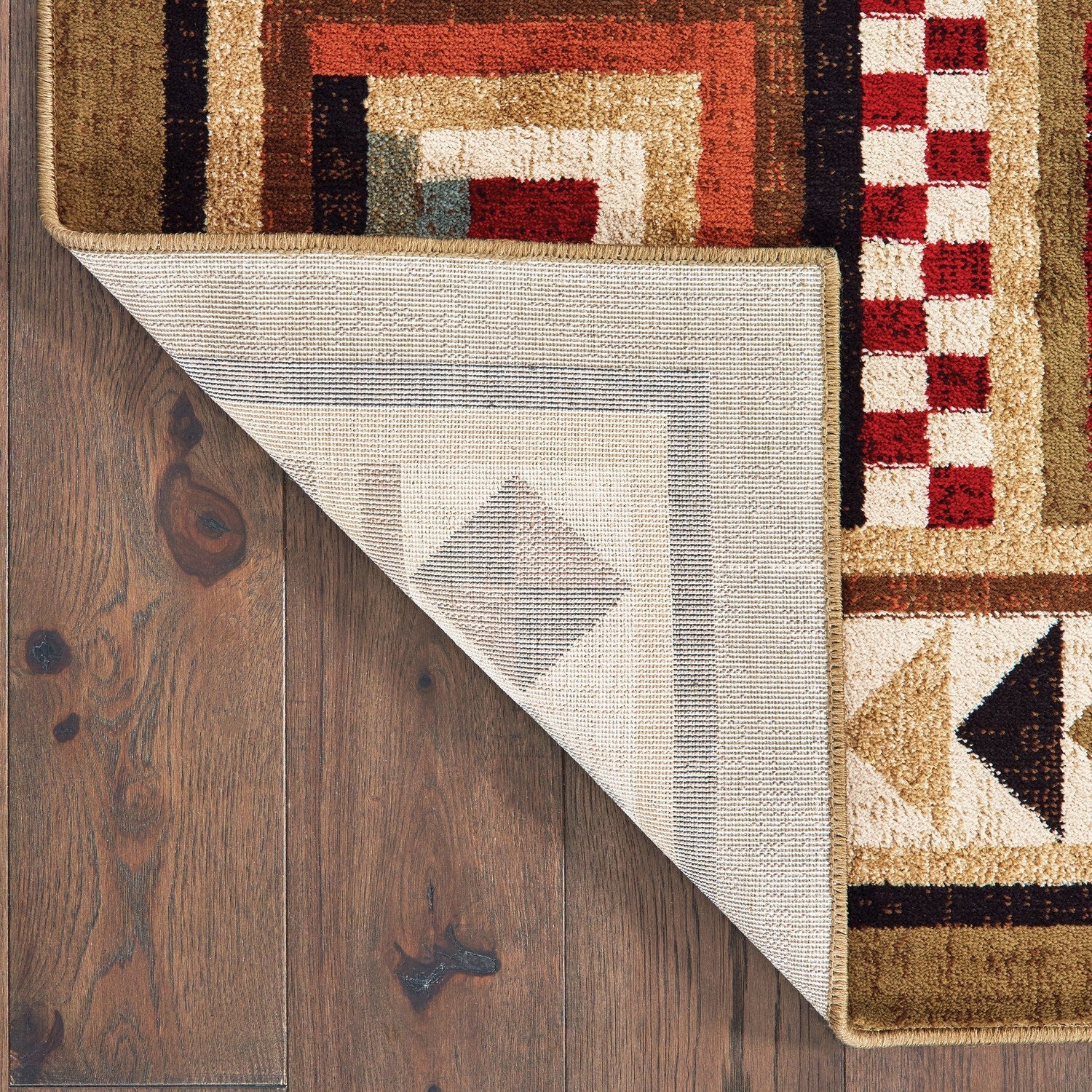 Woodlands Cabin Quilt Brown Multi Cabin Lodge Rug - Woodlands 9596A