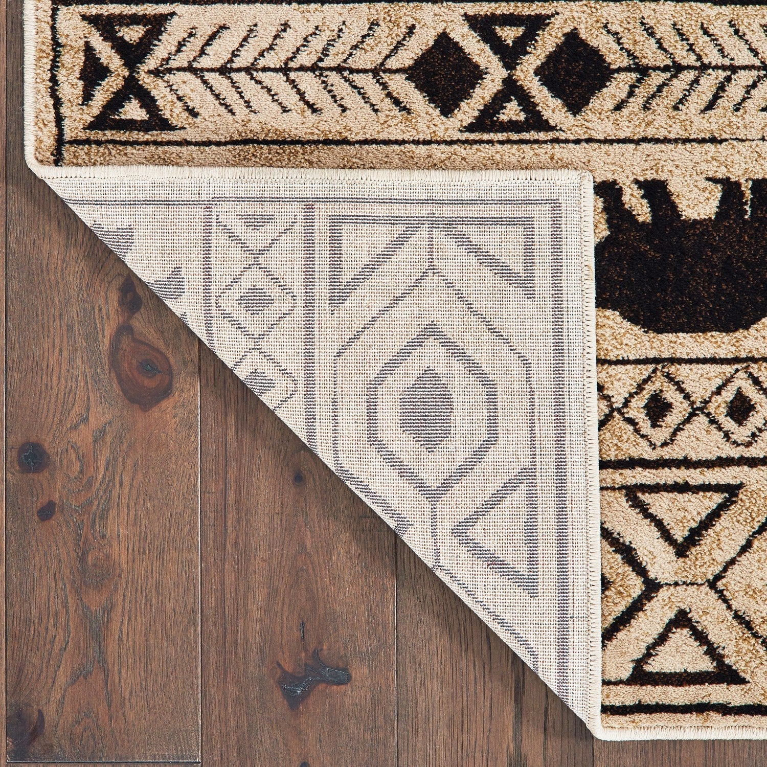 Woodlands Bear Stripe Ivory Black Cabin Lodge Rug - Woodlands 9651A