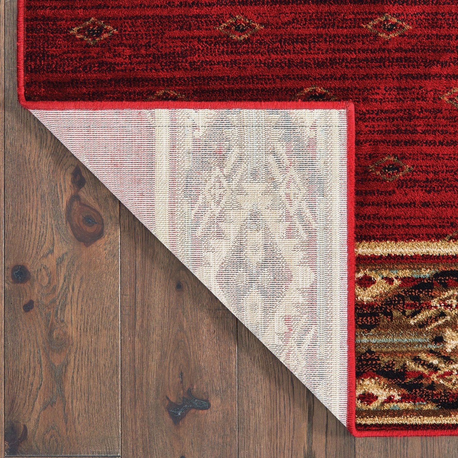 Woodlands Southwest Border Red Gold Cabin Lodge Rug - Woodlands 9652C