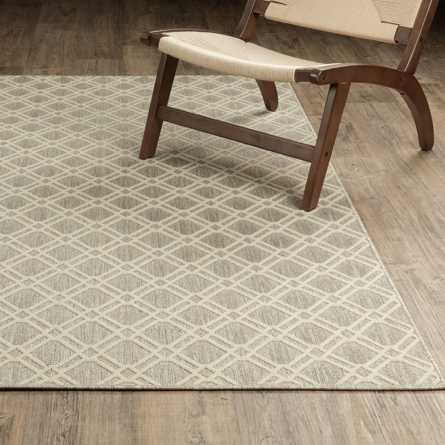Zarina Diamond Trellis Ivory Jute Look Indoor Outdoor Rug - Zarina ZAR01