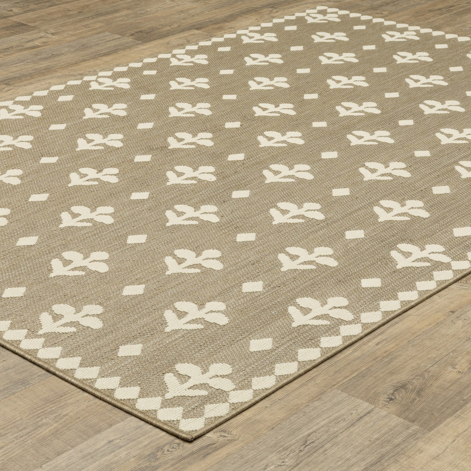 Zarina Block Print Floral Tan Jute Look Indoor Outdoor Rug - Zarina ZAR02