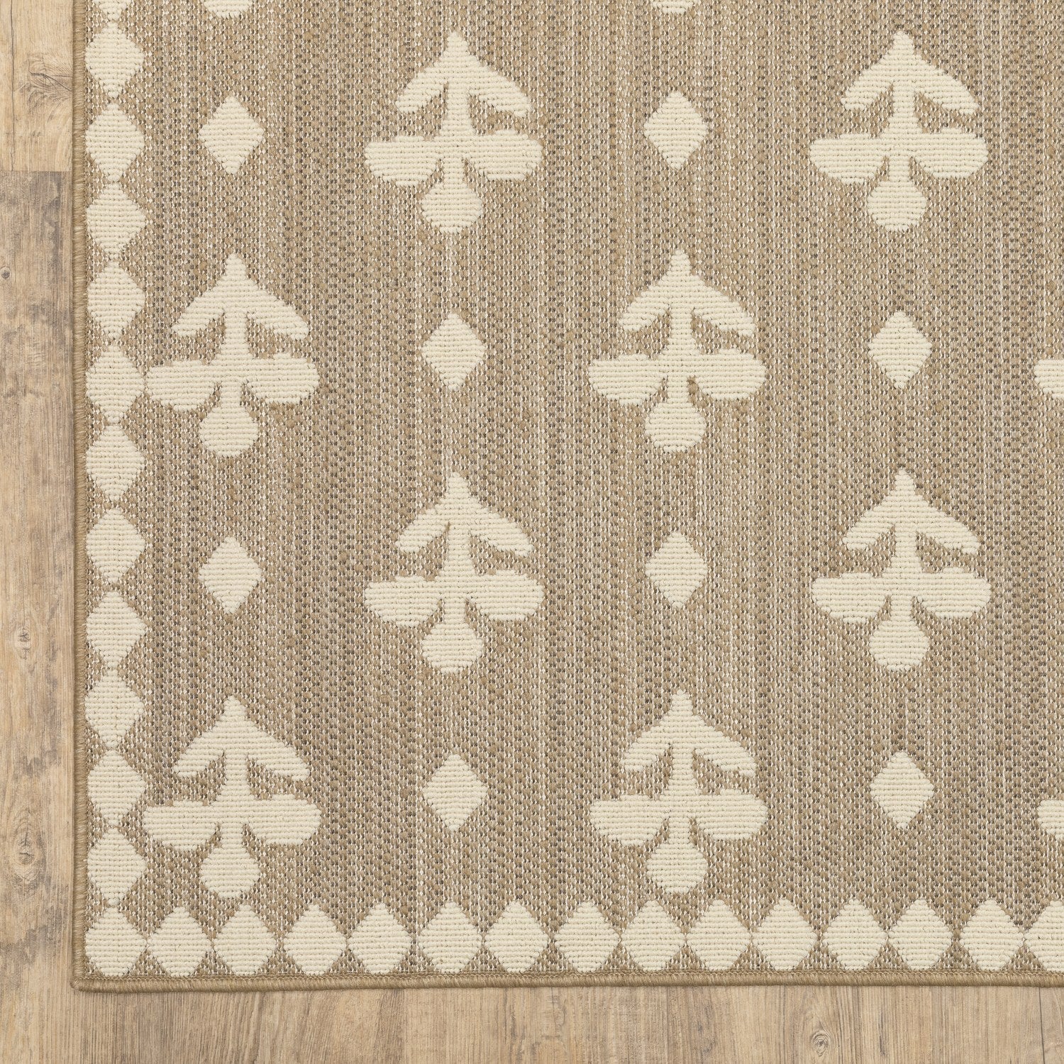 Zarina Block Print Floral Tan Jute Look Indoor Outdoor Rug - Zarina ZAR02