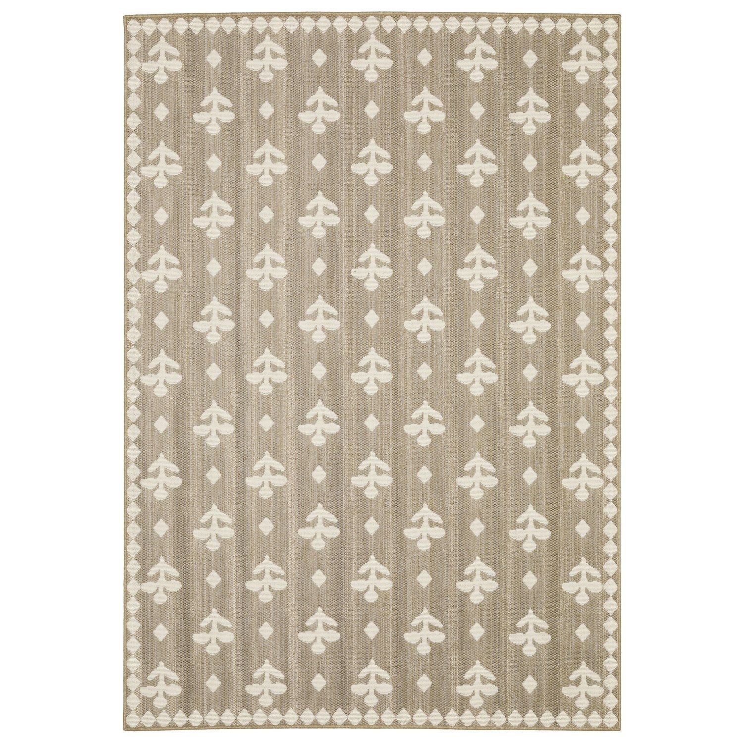 Zarina Block Print Floral Tan Jute Look Indoor Outdoor Rug - Zarina ZAR02 #_shape=Rectangle #_shape=Runner