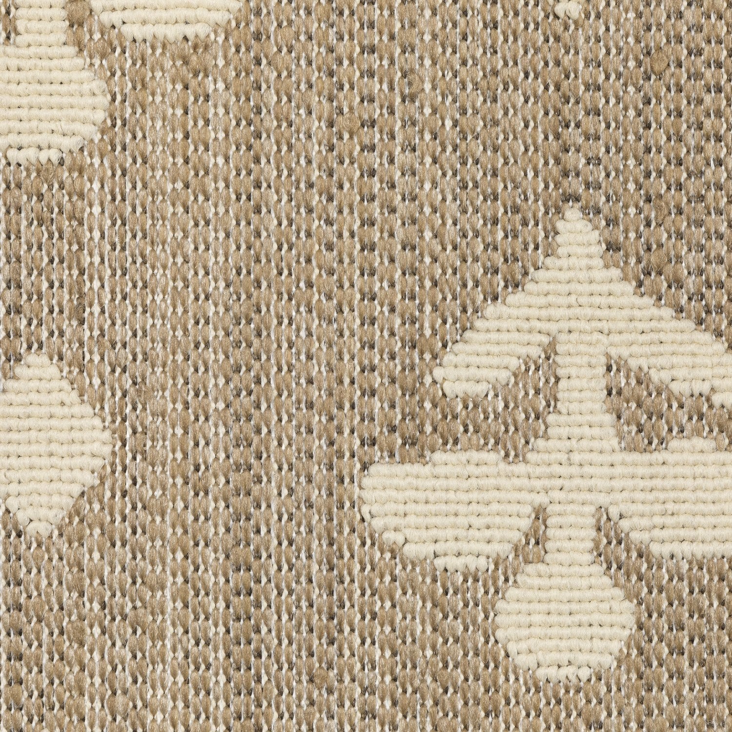 Zarina Block Print Floral Tan Jute Look Indoor Outdoor Rug - Zarina ZAR02