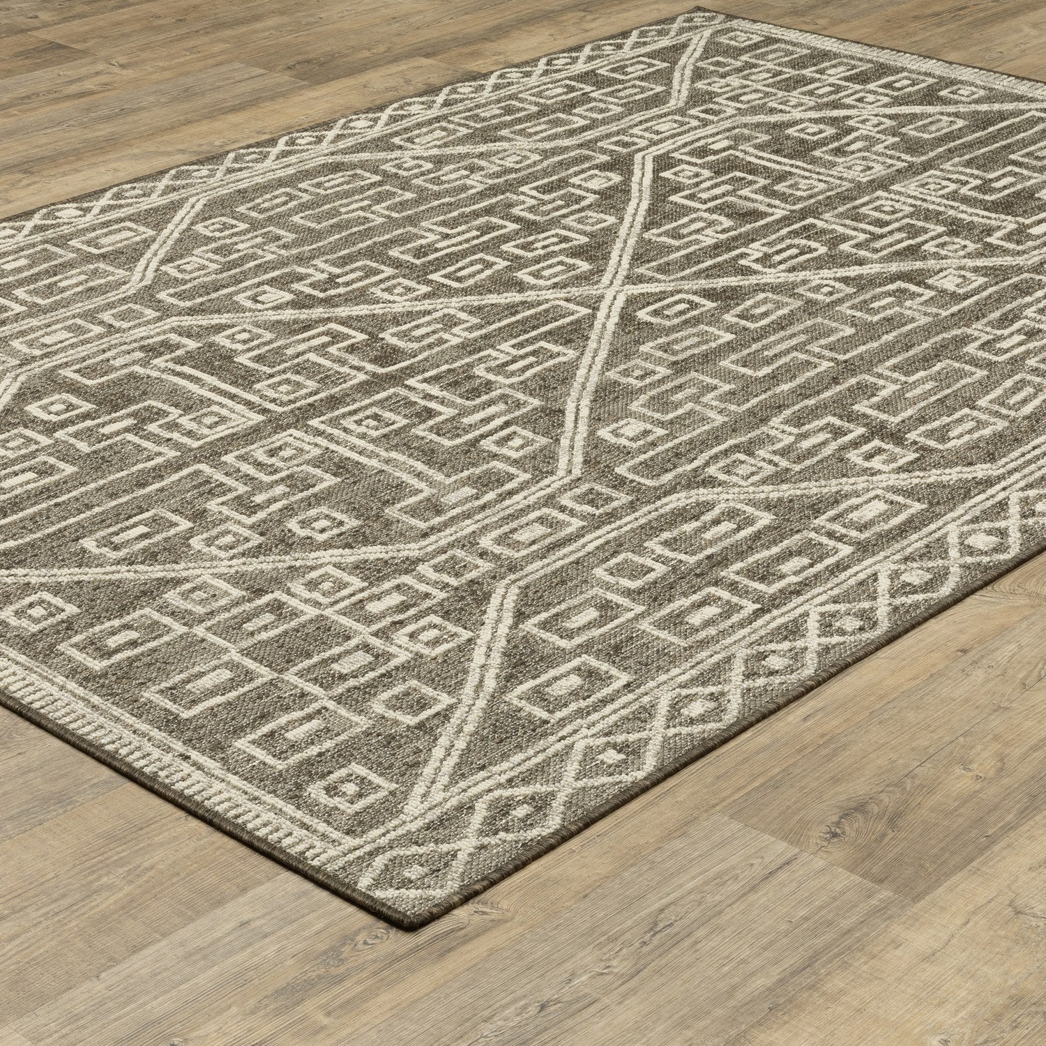 Zarina Tribal Geometric Brown Jute Look Indoor Outdoor Rug - Zarina ZAR07
