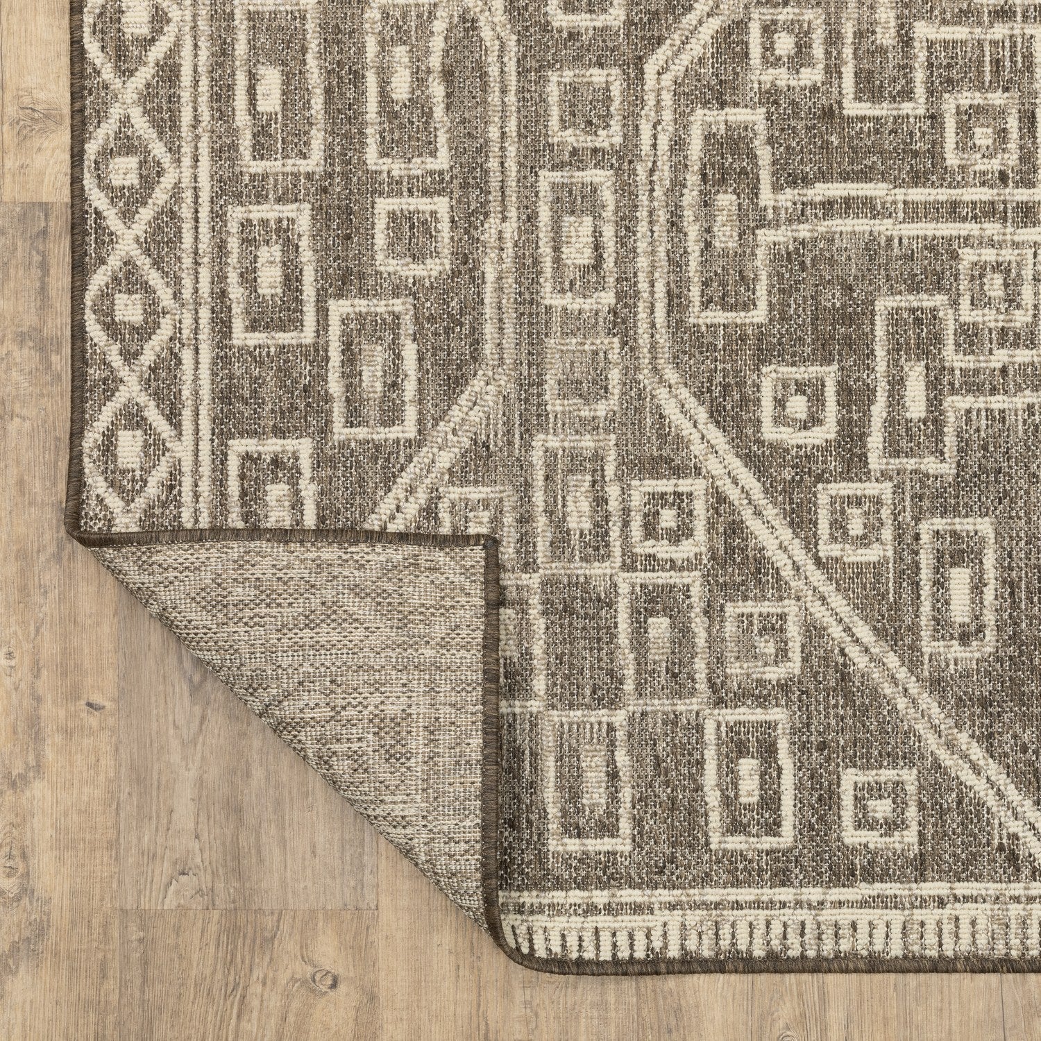 Zarina Tribal Geometric Brown Jute Look Indoor Outdoor Rug - Zarina ZAR07