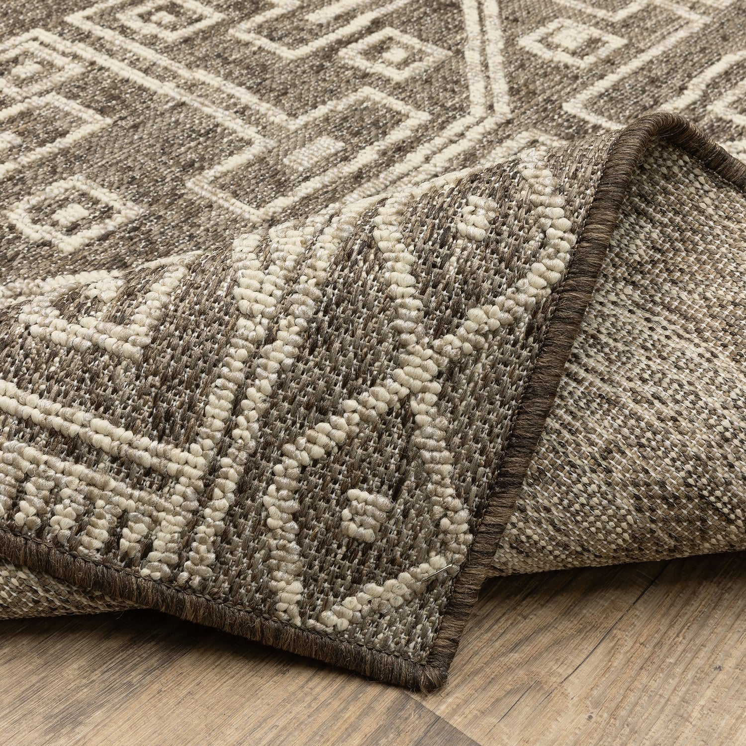 Zarina Tribal Geometric Brown Jute Look Indoor Outdoor Rug - Zarina ZAR07
