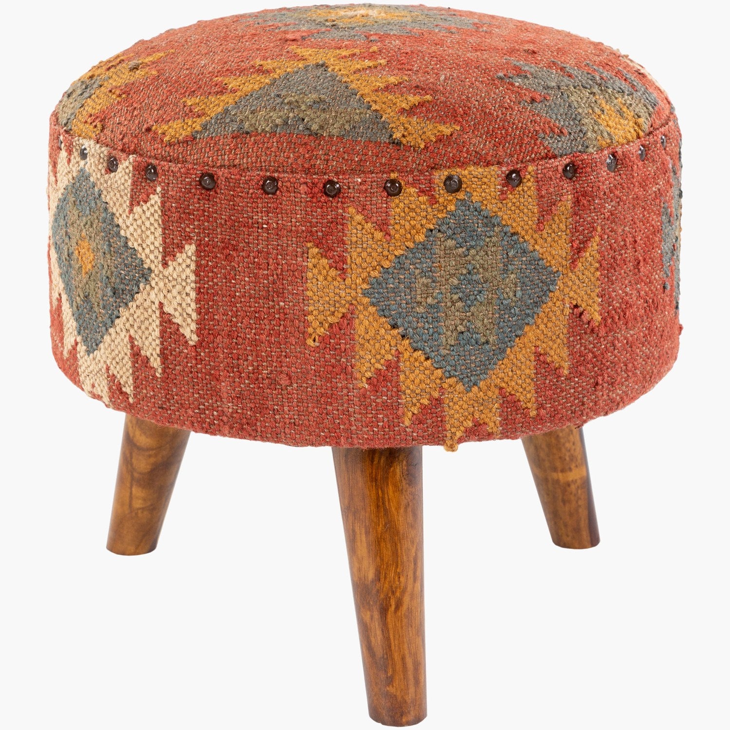 Panja Ottoman in Rust & Olive & Mustard & Beige & Medium Gray