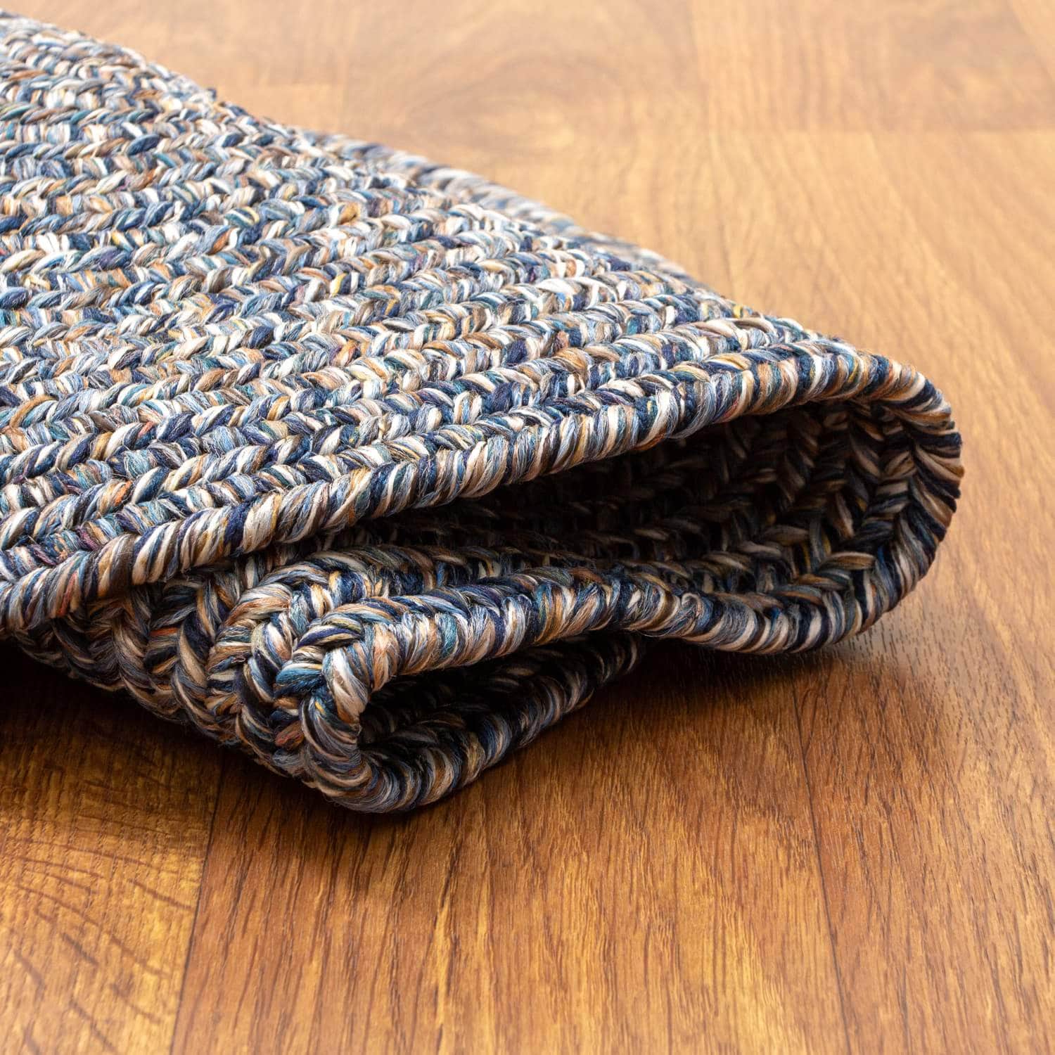 Blue Farmhouse Rug - Washable Indoor/Outdoor -Primitive Braided Rugs - Made in USA