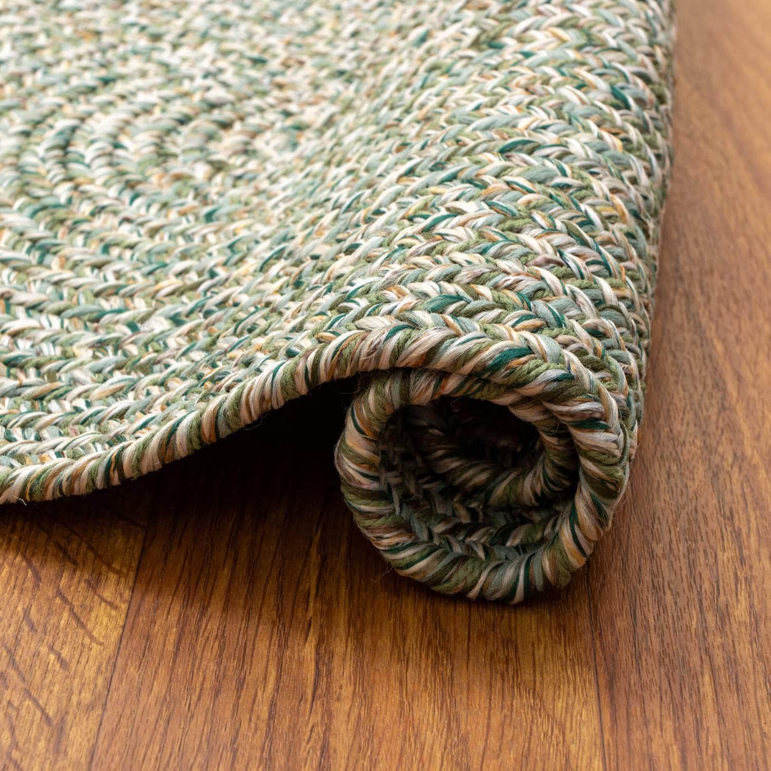 Green Farmhouse Rug - Washable Indoor/Outdoor -Primitive Braided Rugs - Made in USA
