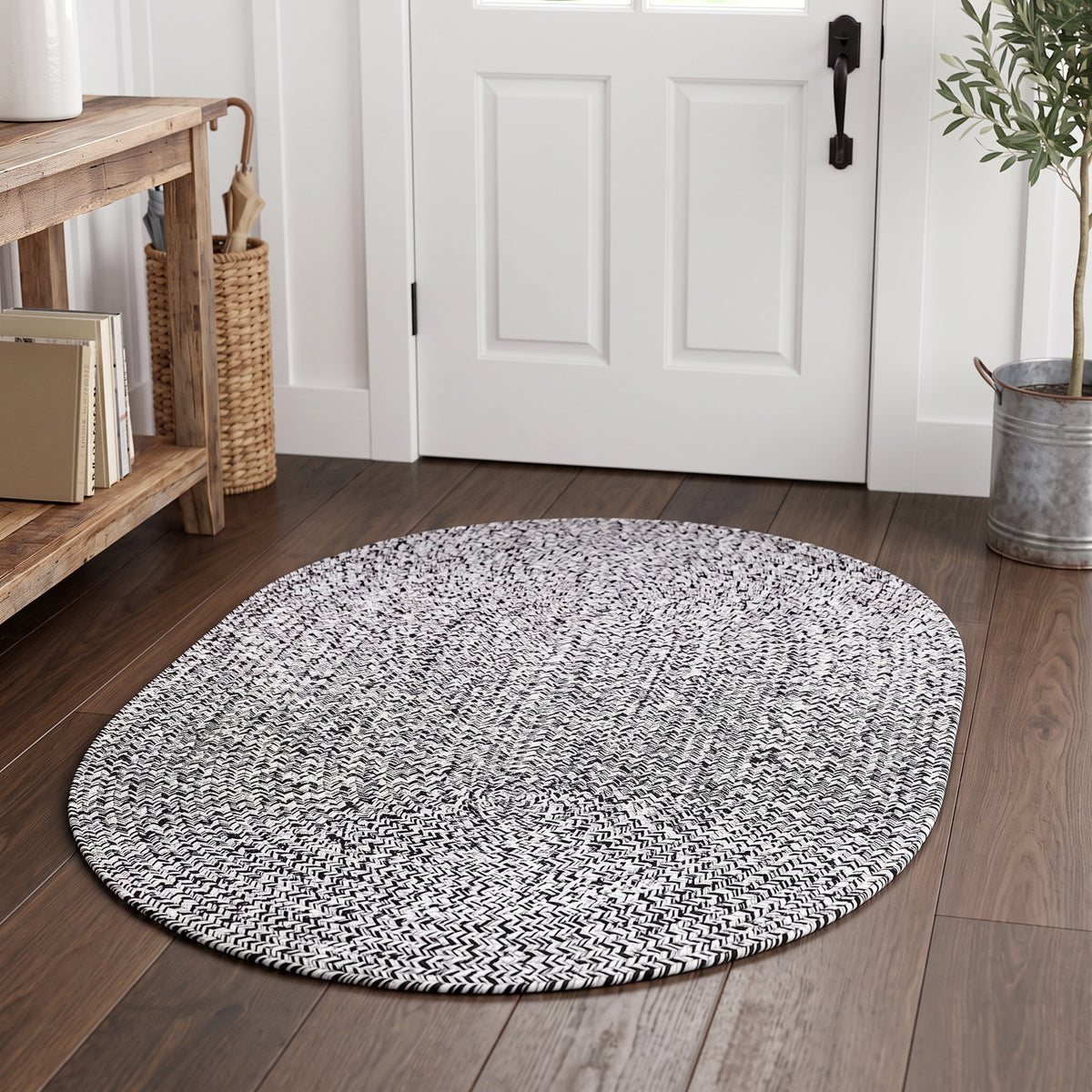 Rustica black and white braided cotton rug, 2x3 oval doormat in a farmhouse entryway #size_2' x 3' Oval