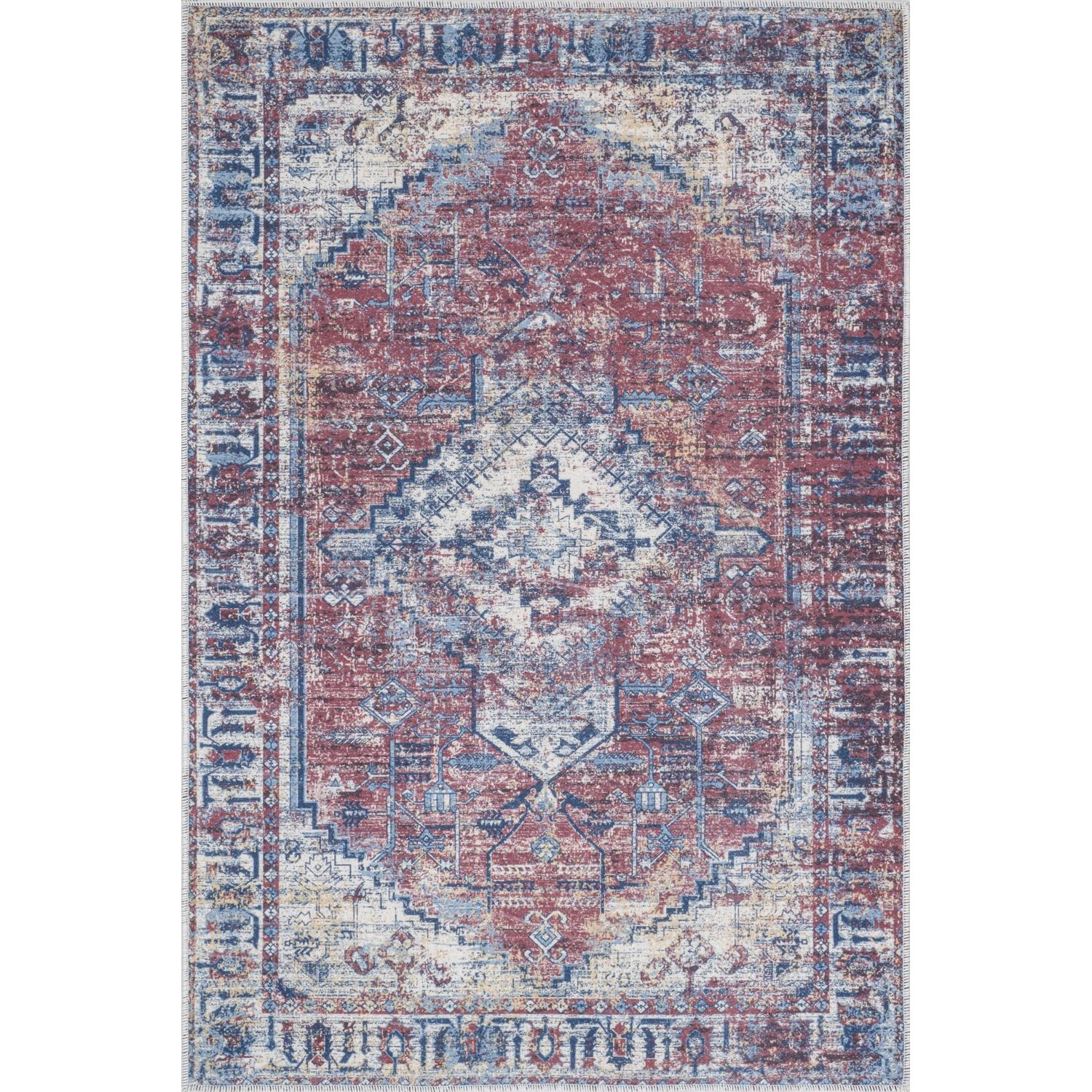 Red Bursa machine washable area rug 3' x 5' - flat overhead view