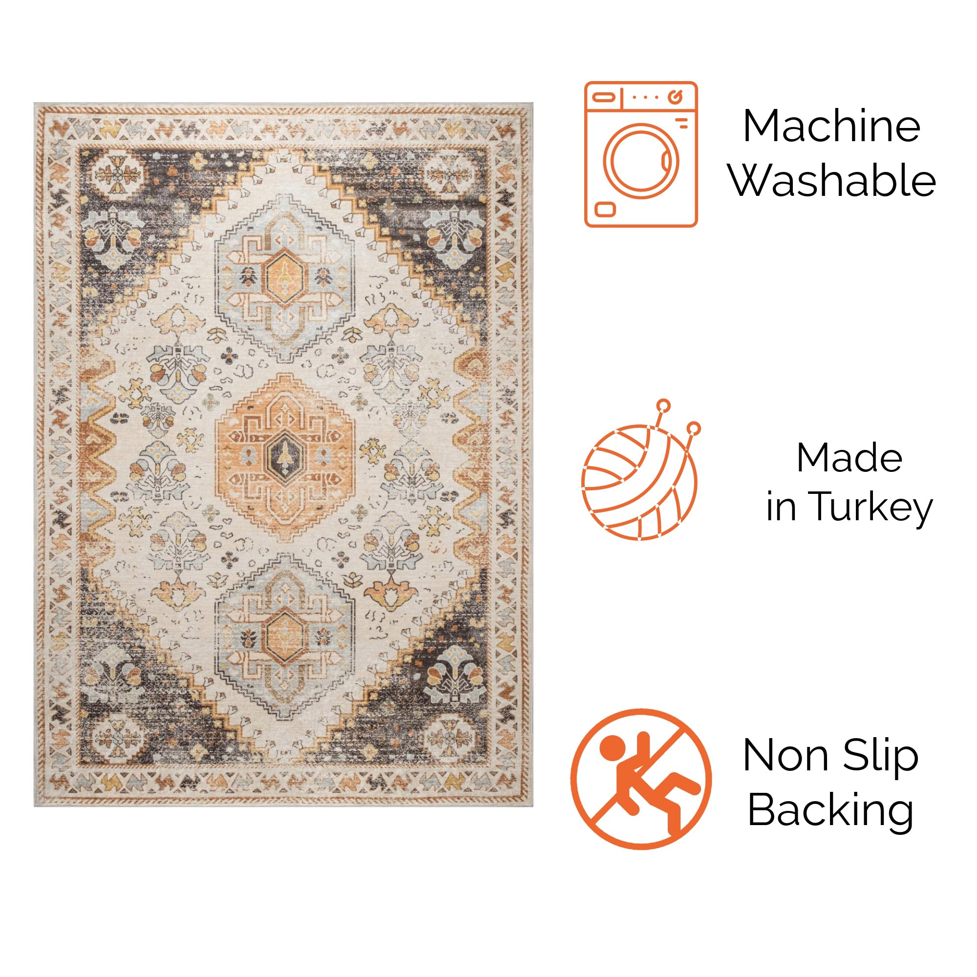 Olive Bursa machine washable area rug 3' x 5' - machine washable, made in Turkey, non-slip backing