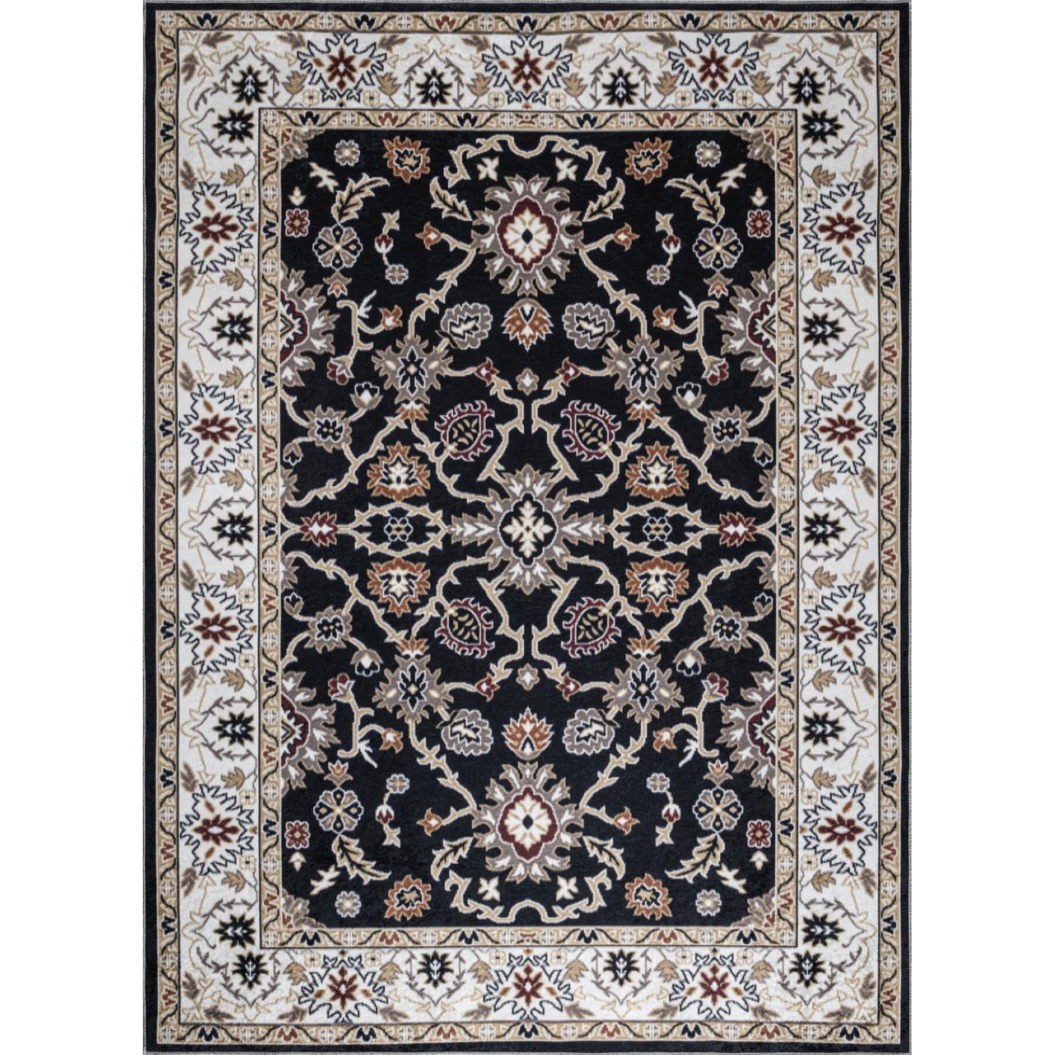 Black Bursa machine washable area rug 5' x 7' - flat overhead view