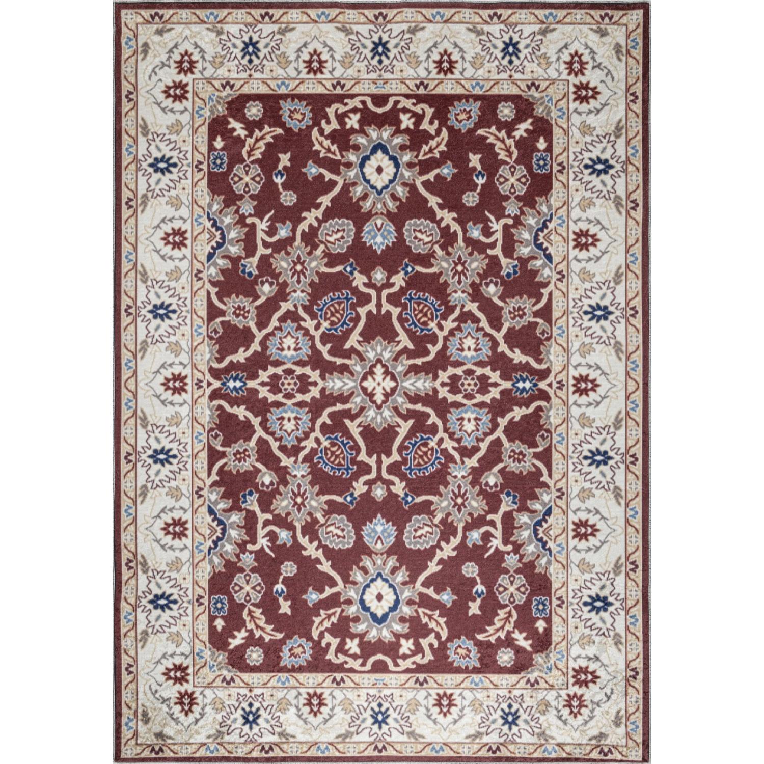 Burgundy Bursa machine washable area rug 2' x 3' - flat overhead view