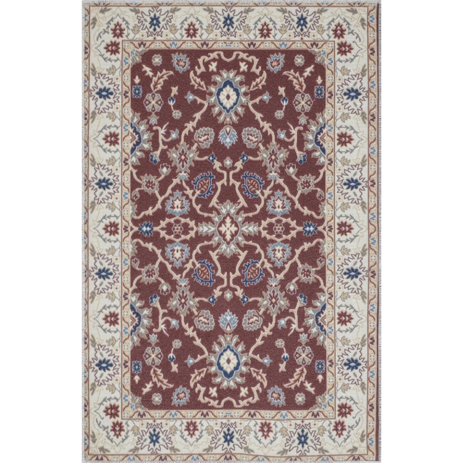 Burgundy Bursa machine washable area rug 5' x 7' - flat overhead view