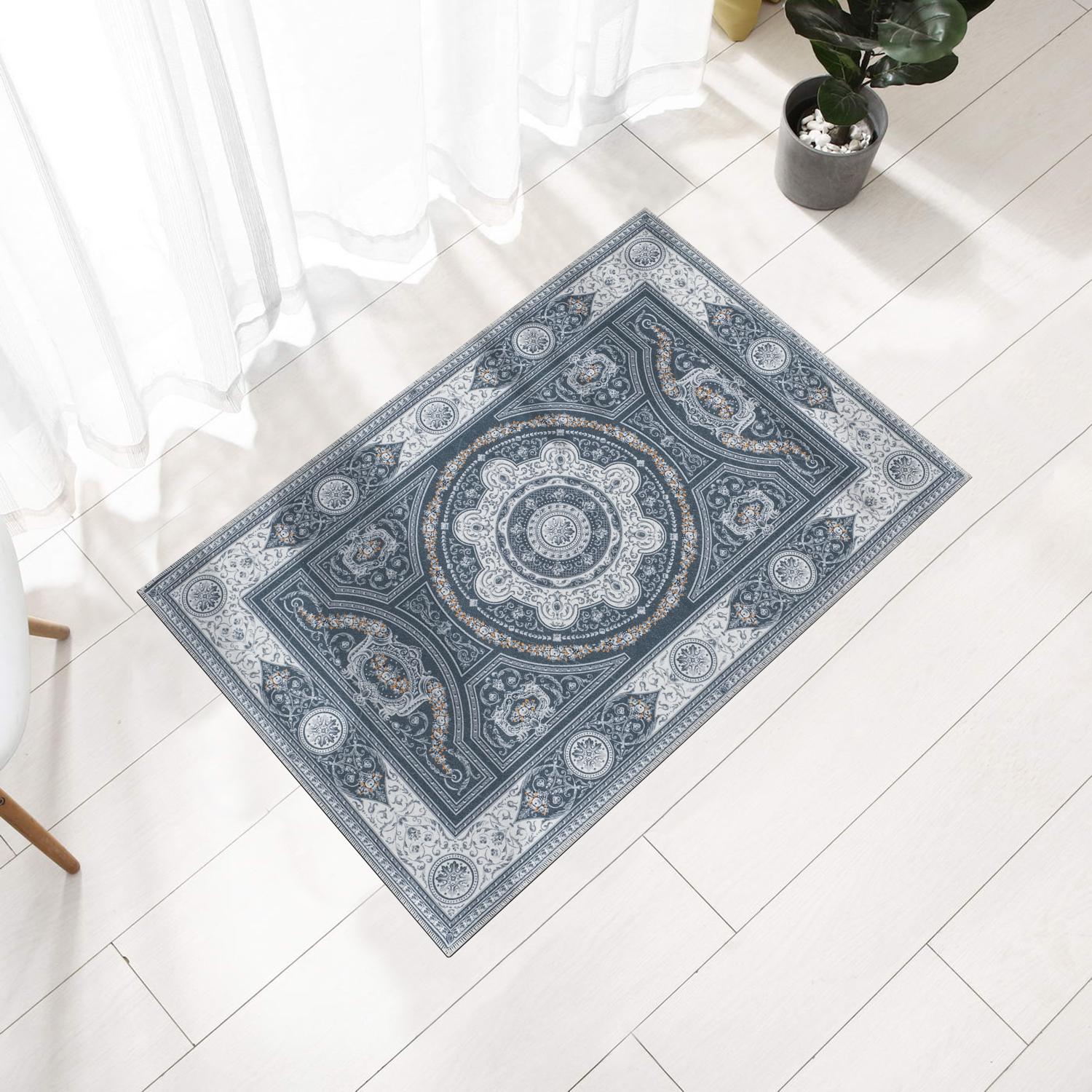Gray Bursa machine washable area rug 2' x 3' - styled in a room