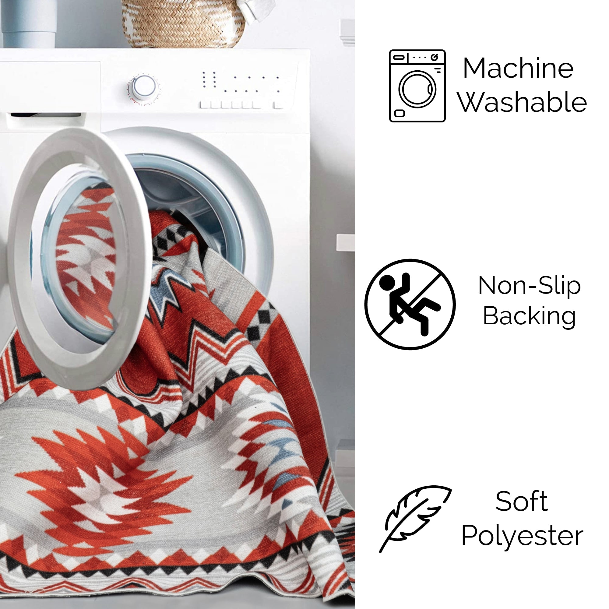 Red Konya machine washable area rug 4' x 6' - machine washable, made in Turkey, non-slip backing