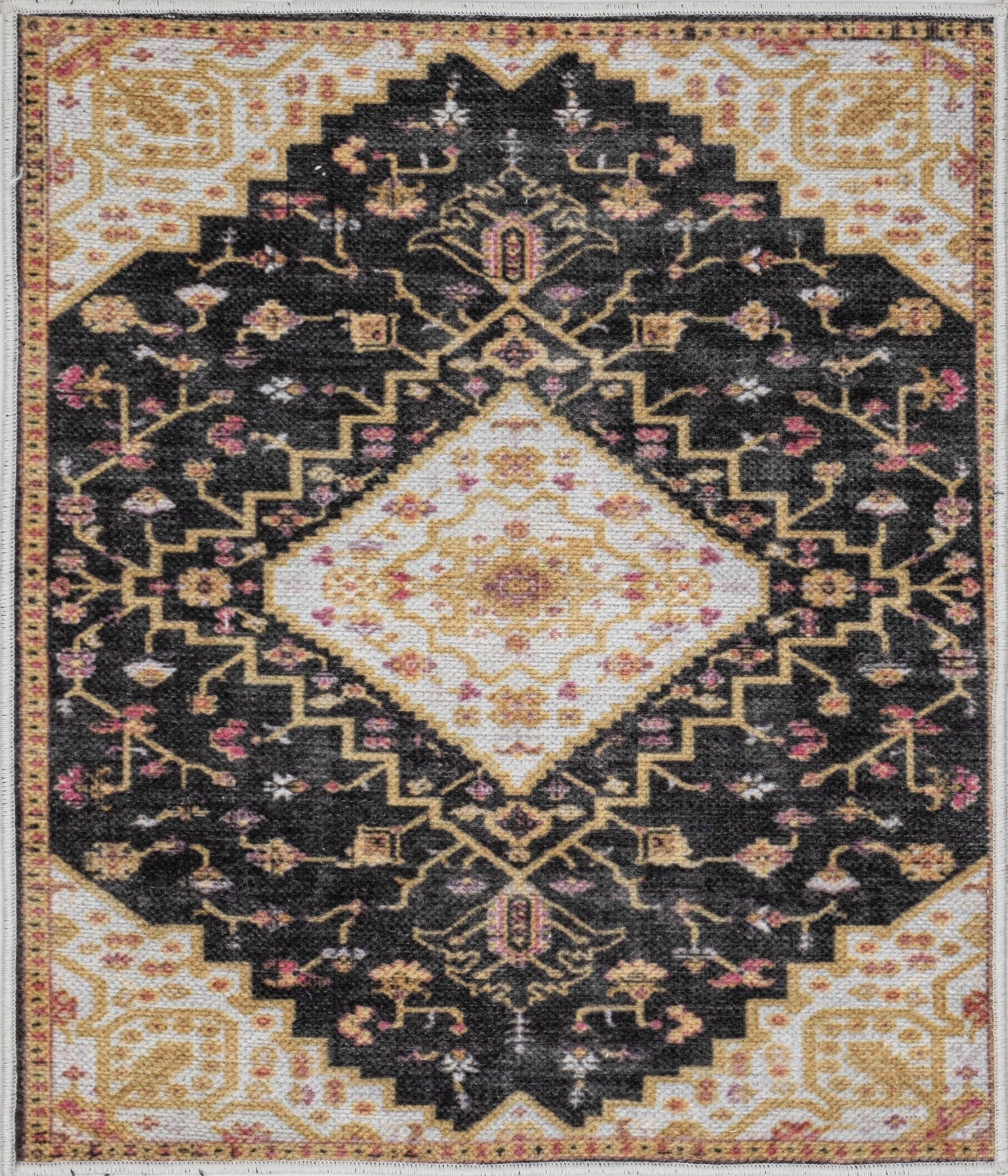 Charcoal Konya machine washable area rug 2' x 3' - flat overhead view