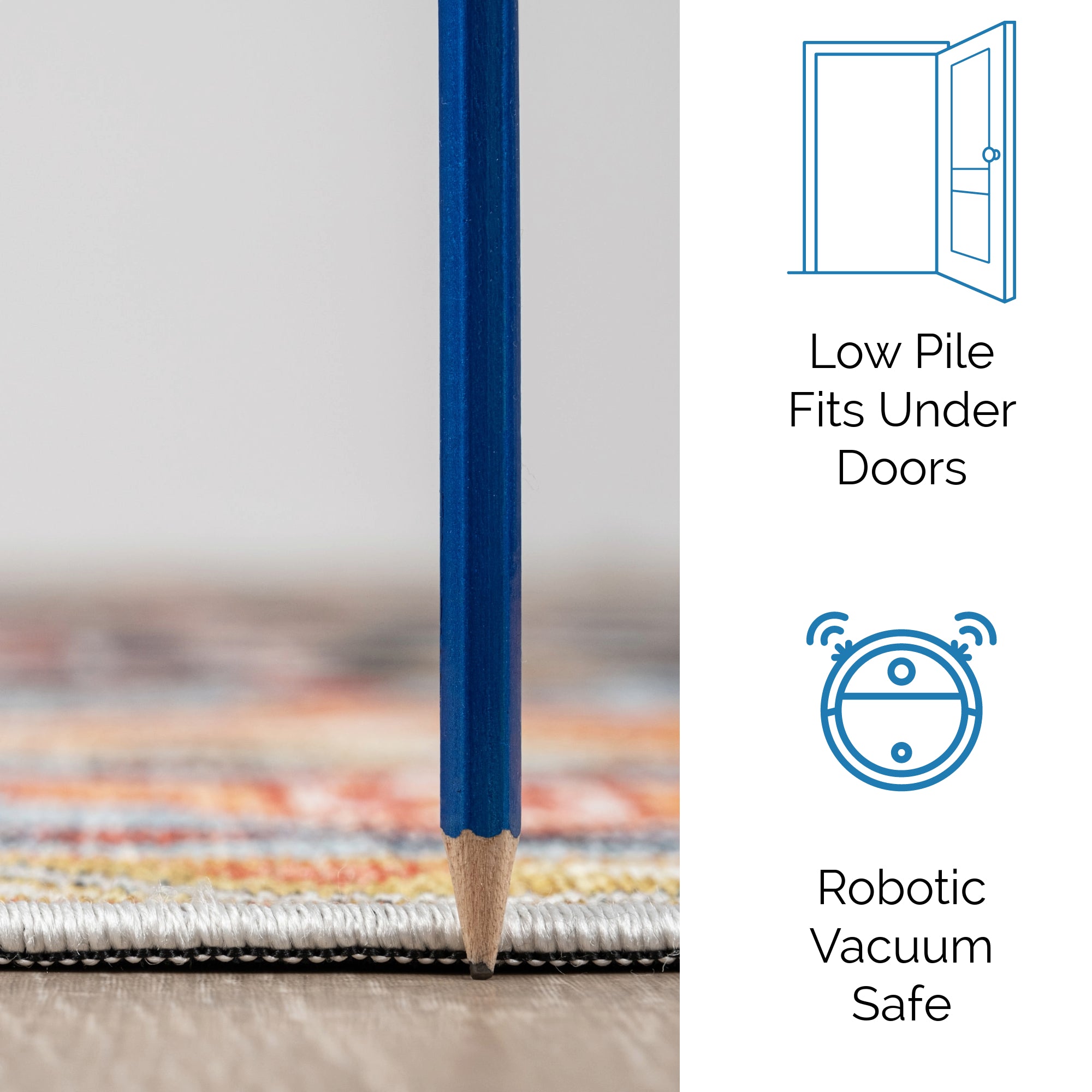 Orange Konya machine washable area rug 4' x 6' - low pile fits under doors, robotic vacuum safe