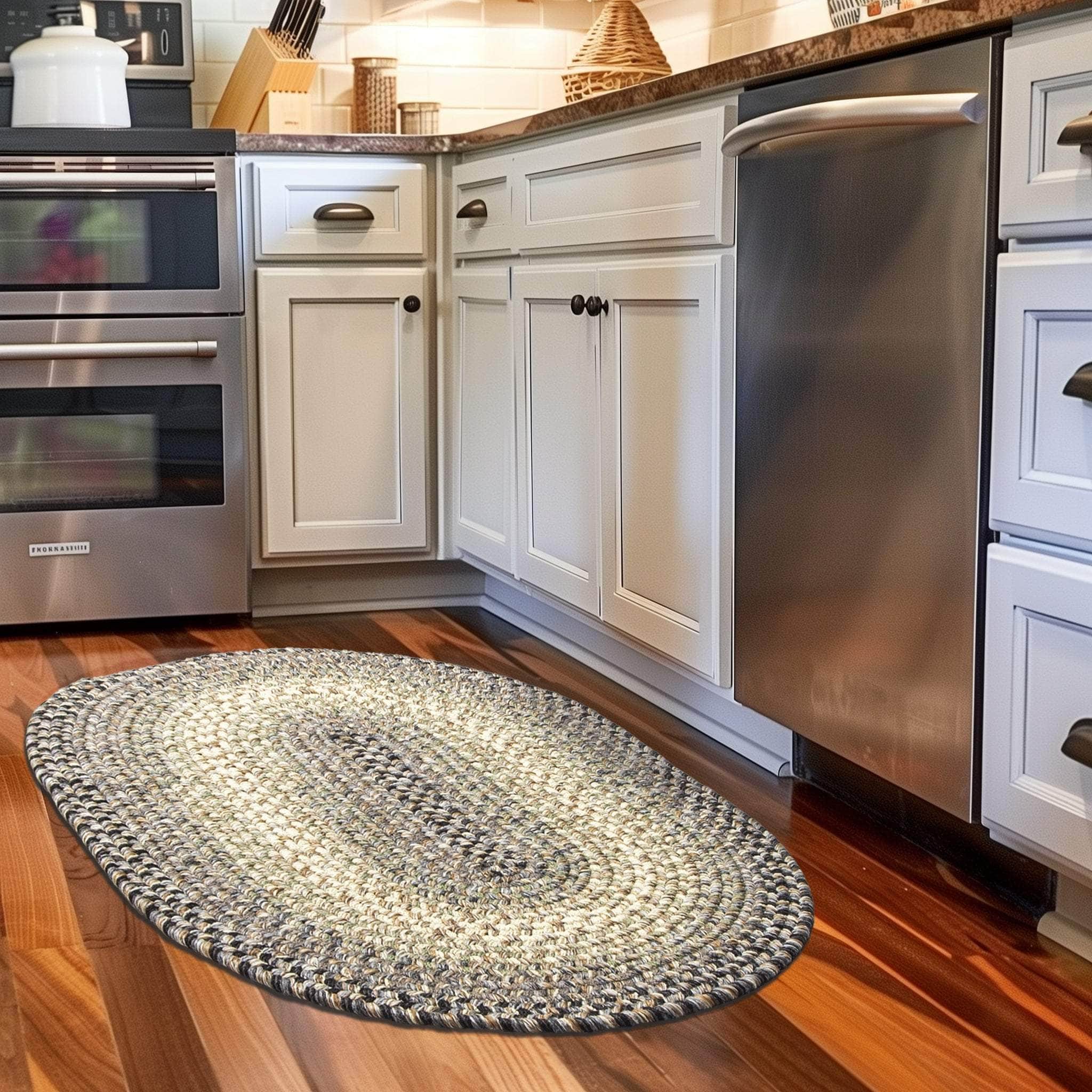 Gray/Black Braided Rug for Farmhouse Kitchens, Living Rooms & Interior Spaces - Made in USA - Premium Quality