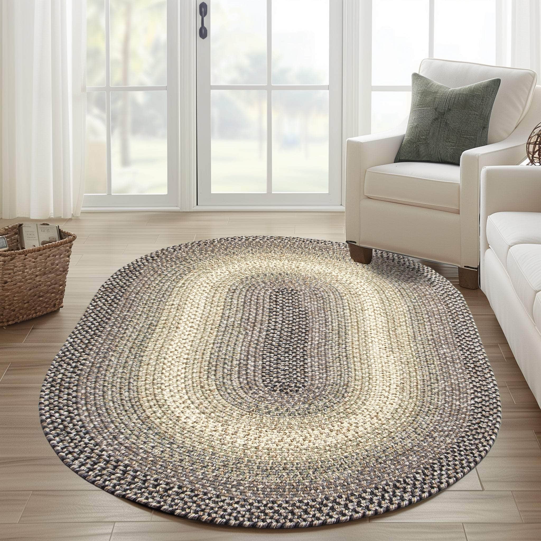 Gray/Black Braided Rug for Farmhouse Kitchens, Living Rooms & Interior Spaces - Made in USA - Premium Quality